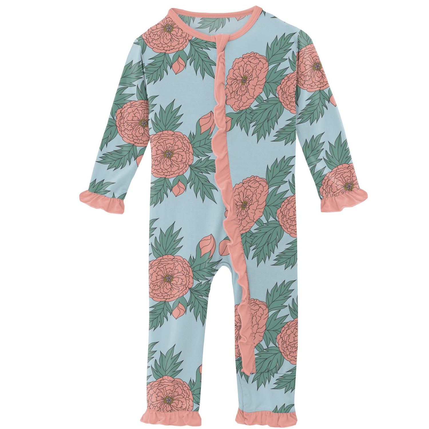 Print Classic Ruffle Coverall with Zipper in Spring Sky Floral