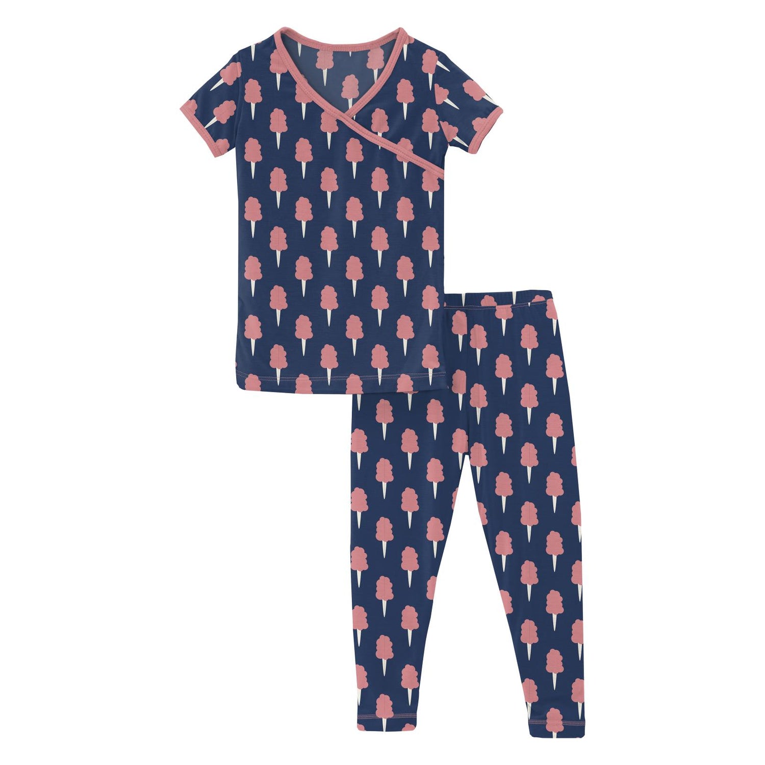 Print Short Sleeve Luxe Kimono Pajama Set in Navy Cotton Candy