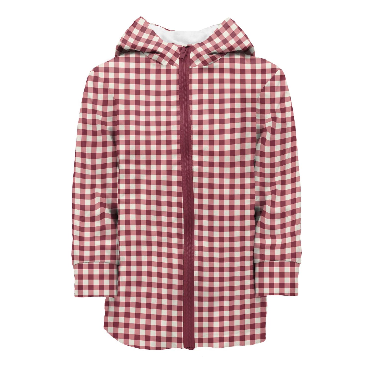 Print Terry-Lined Raincoat in Wild Strawberry Gingham