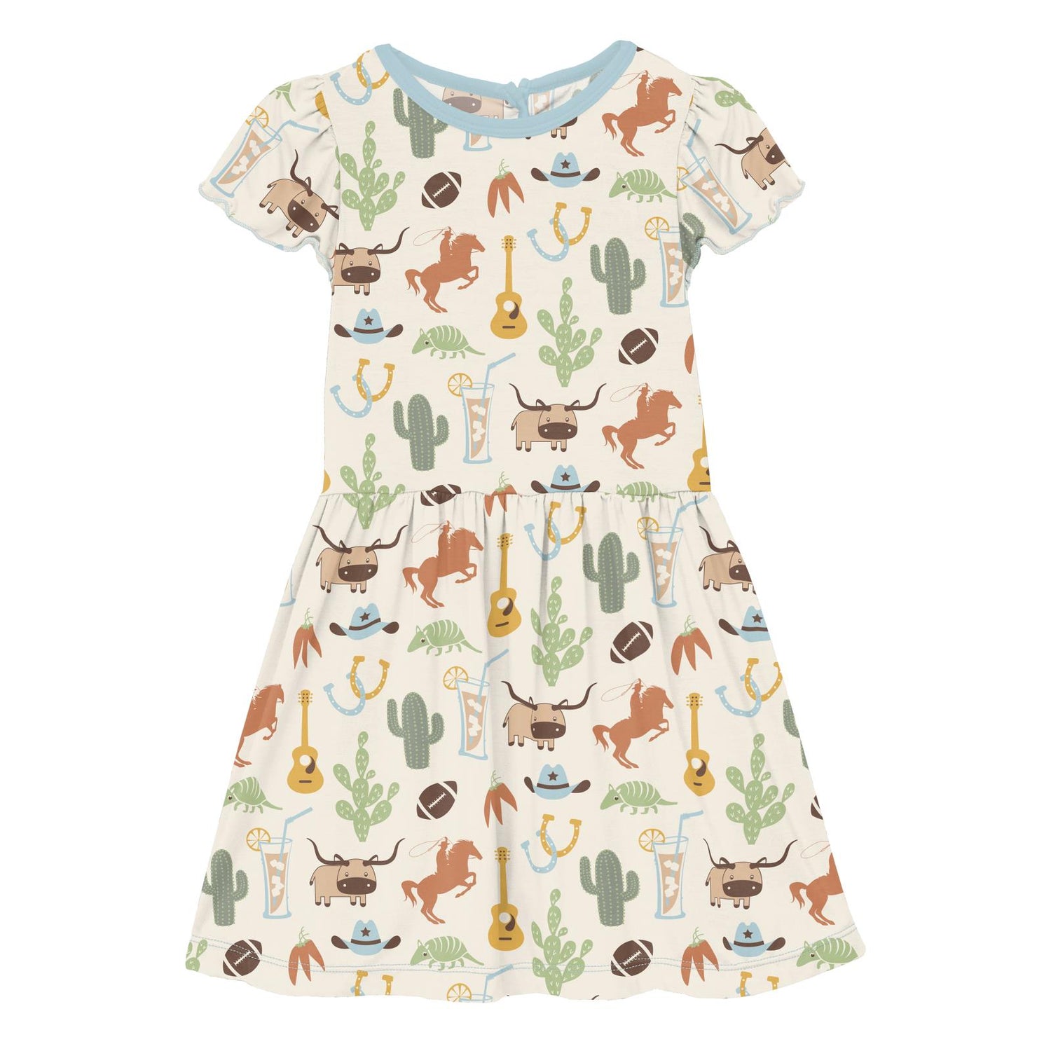 Print Flutter Sleeve Twirl Dress in Natural Rodeo