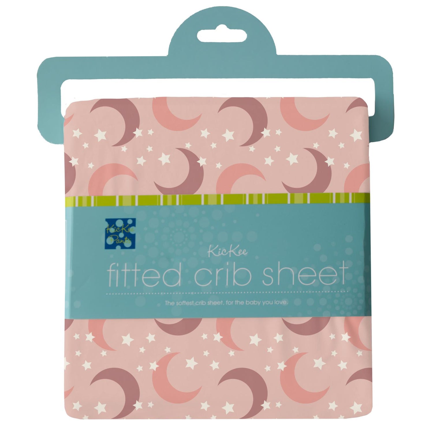 Print Fitted Crib Sheet in Peach Blossom Moon and Stars