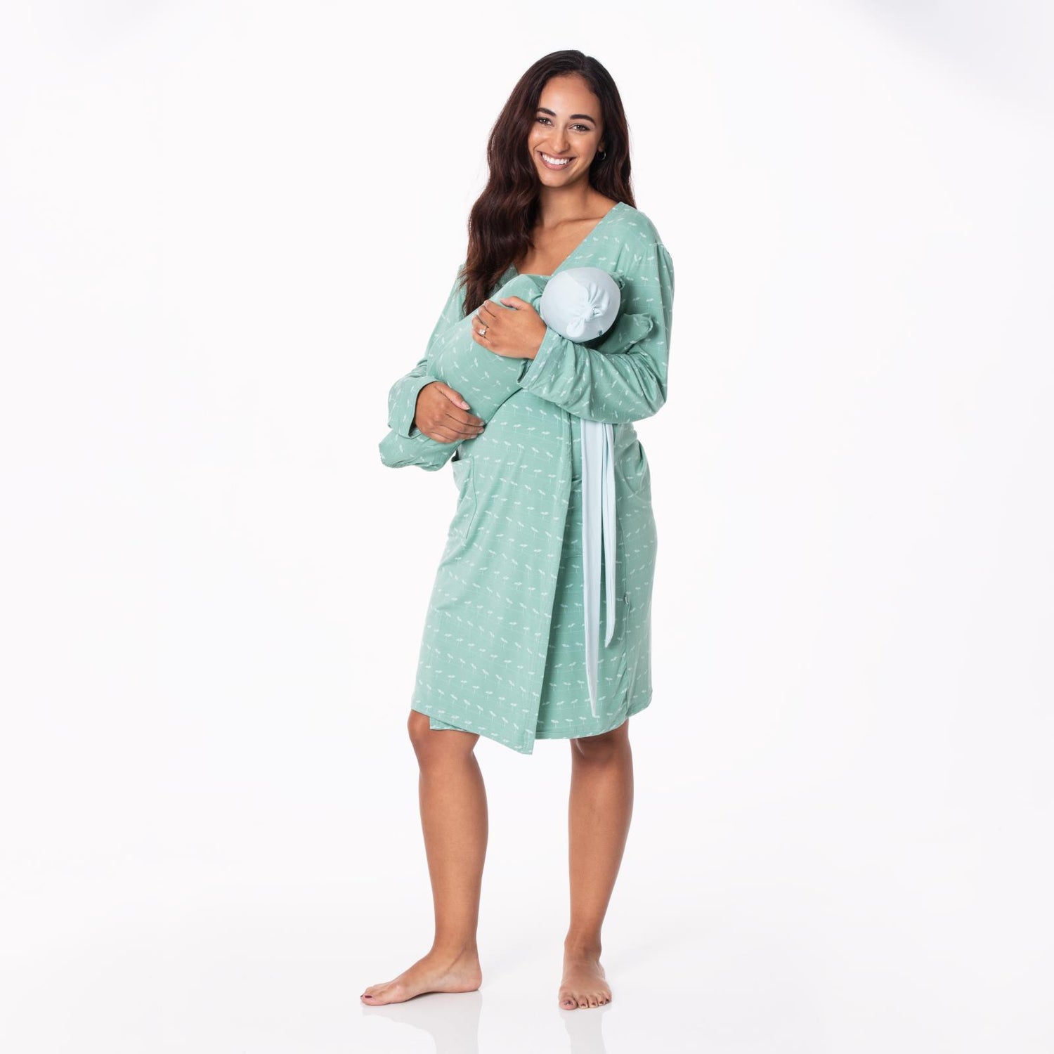 Women's Mid Length Lounge Robe & Layette Gown Set in Shore Sprouts