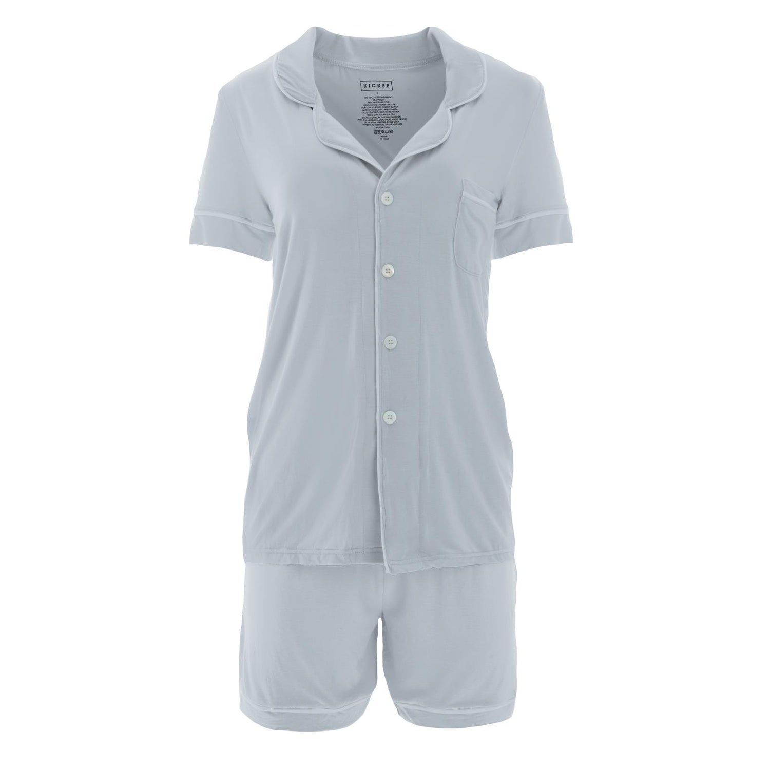 Women's Short Sleeve Collared Pajama Set with Shorts in Pearl Blue