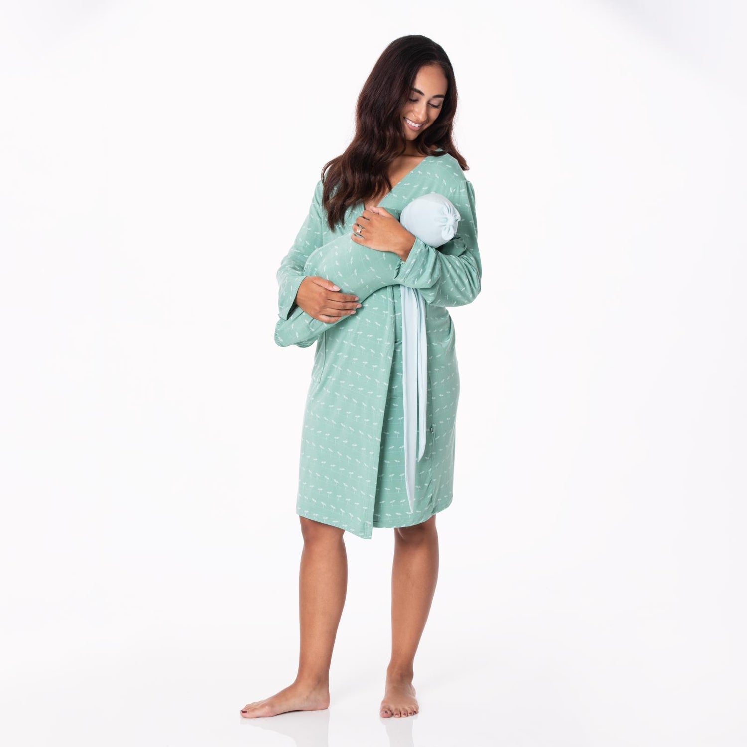 Women's Mid Length Lounge Robe & Layette Gown Set in Shore Sprouts