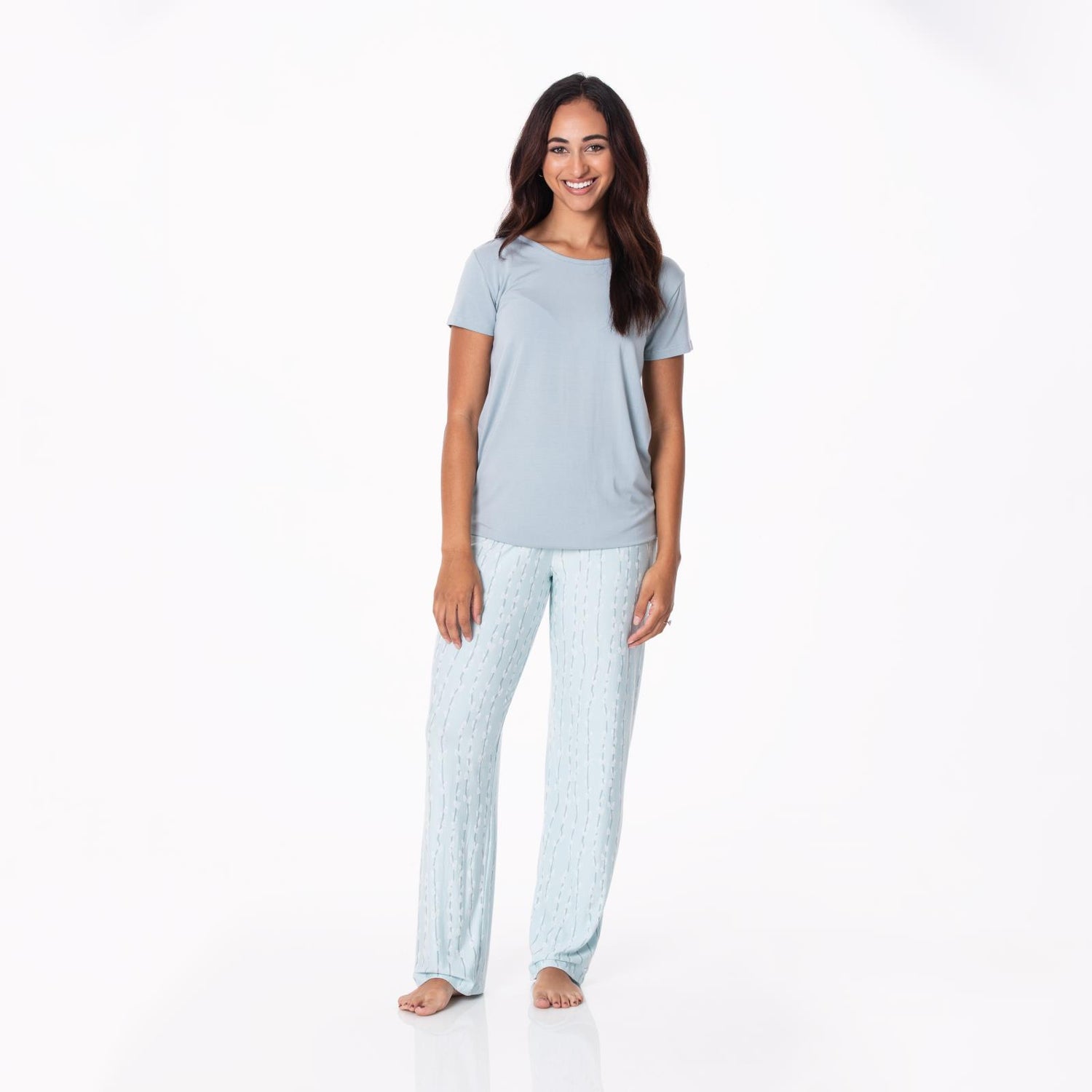 Women's Print Short Sleeve Relaxed Tee & Pajama Pants Set in Spring Sky Pussy Willows