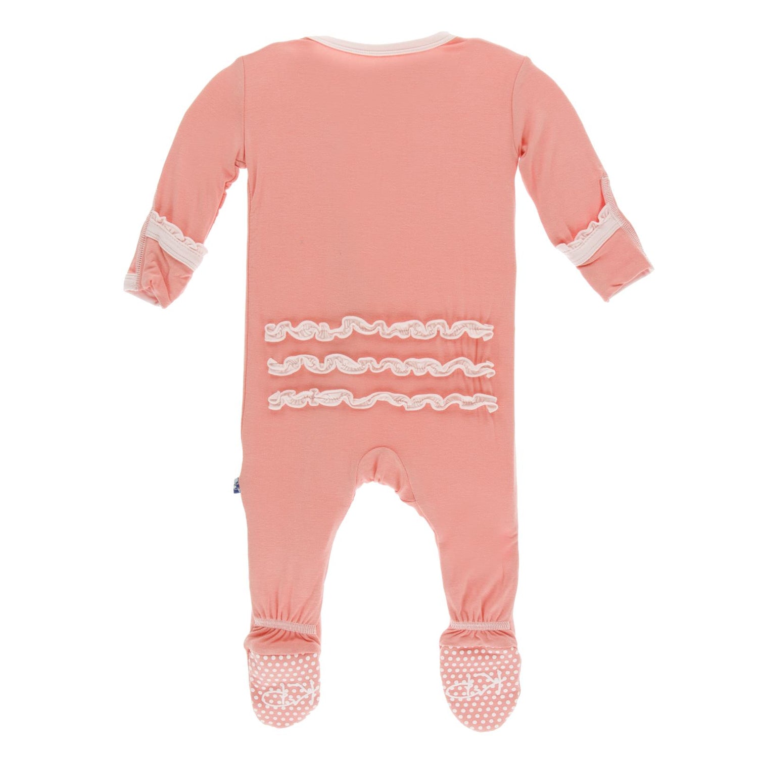 Muffin Ruffle Footie with Zipper in Blush with Macaroon