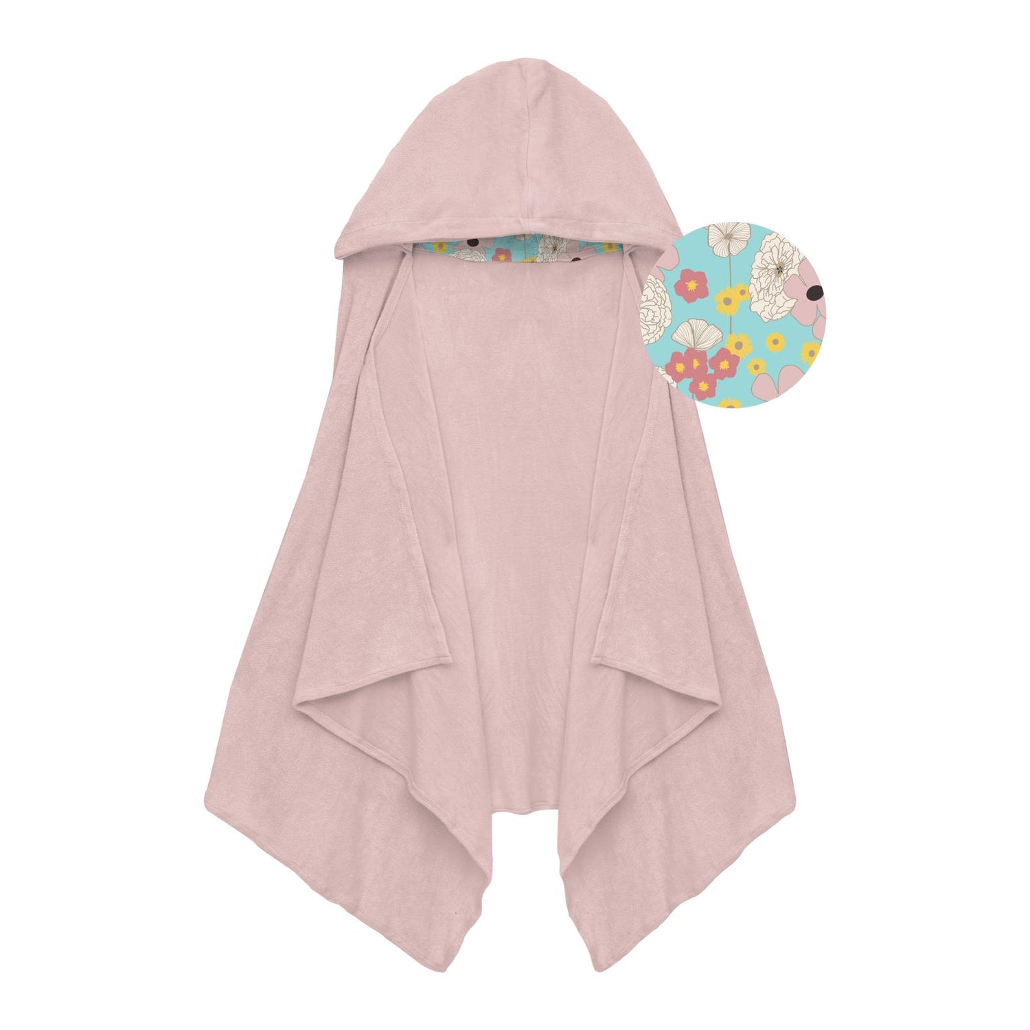 Terry Hooded Towel with Print Lined Hood in Baby Rose with Summer Sky Flower Power