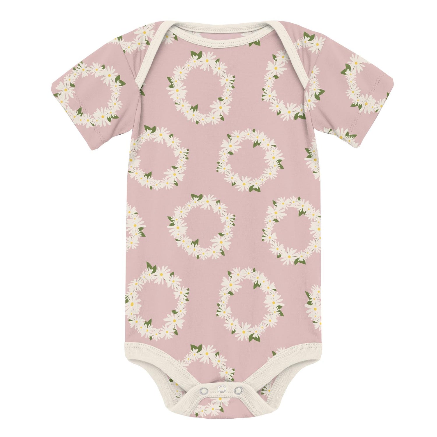 Print Short Sleeve One Piece in Baby Rose Daisy Crowns