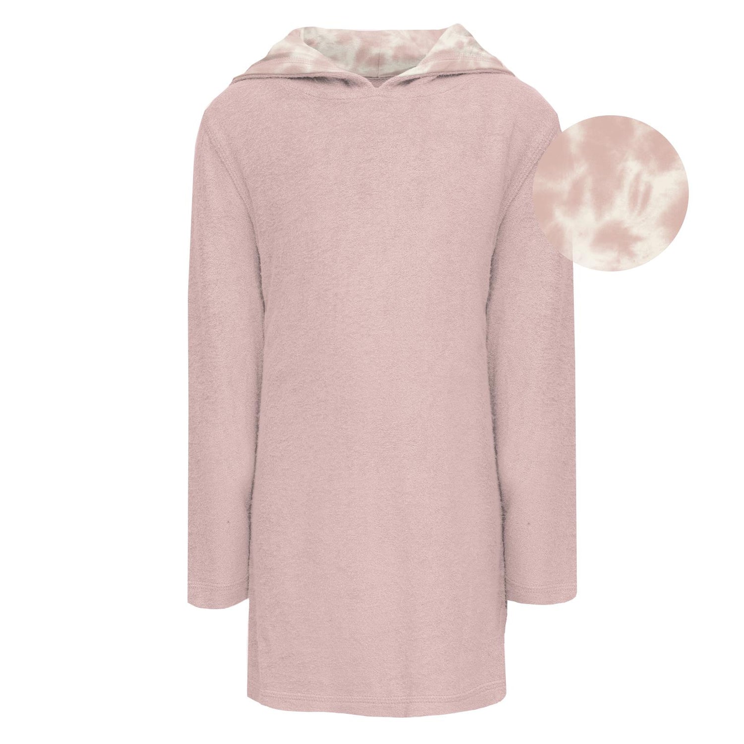 Terry Pull-over After Swim Robe with Print Lined Hood in Baby Rose with Baby Rose Tie Dye