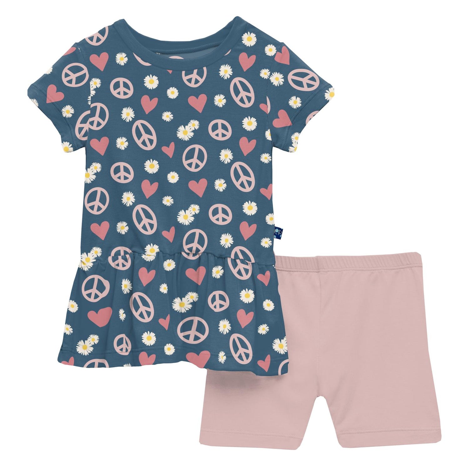 Print Short Sleeve Playtime Outfit Set in Peace, Love and Happiness