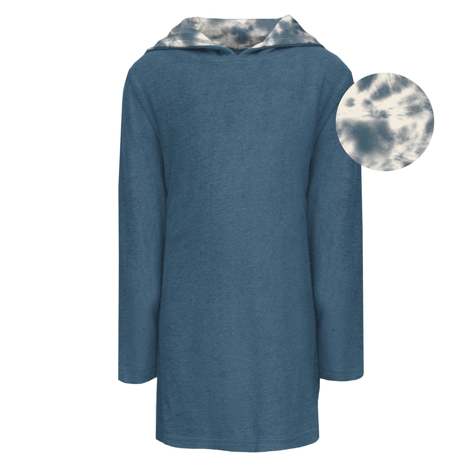 Terry Pull-over After Swim Robe with Print Lined Hood in Deep Sea with Deep Sea Tie Dye