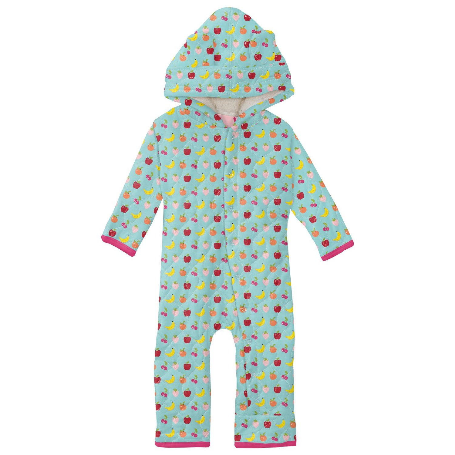 Print Quilted Hoodie Coverall with Sherpa-Lined Hood in Summer Sky Mini Fruits/Lotus Sprinkles