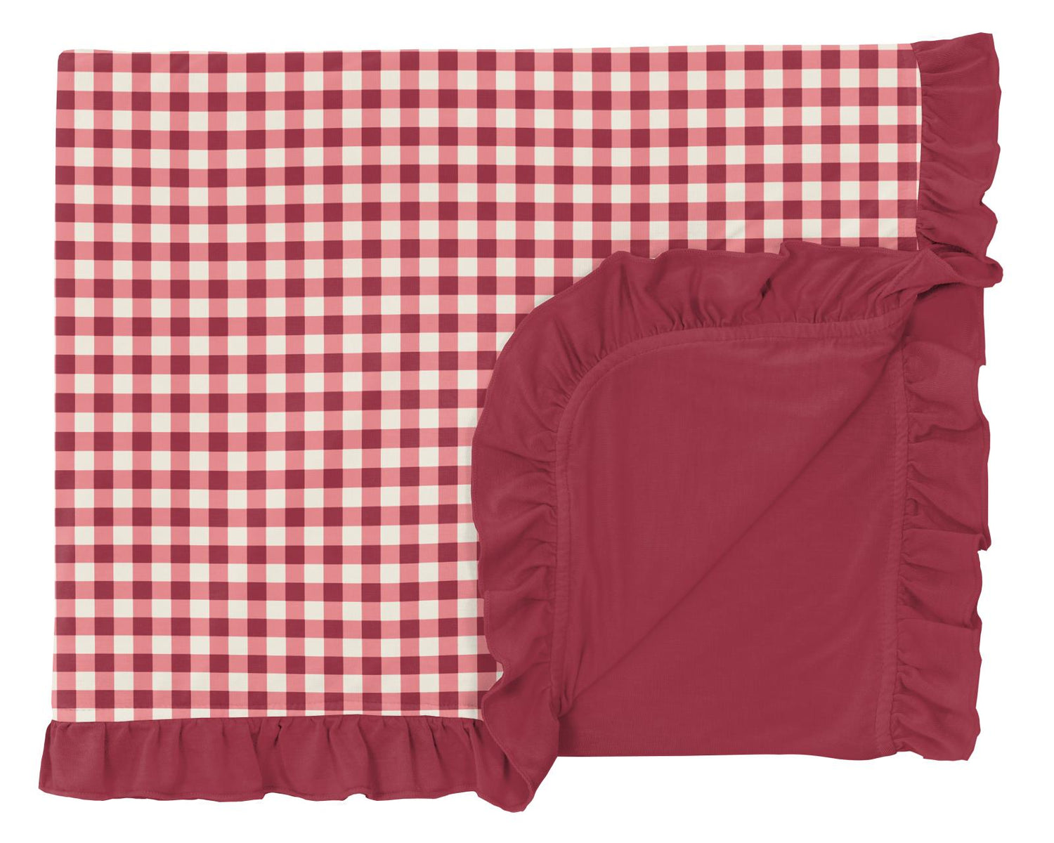 Print Ruffle Toddler Blanket in Wild Strawberry Gingham