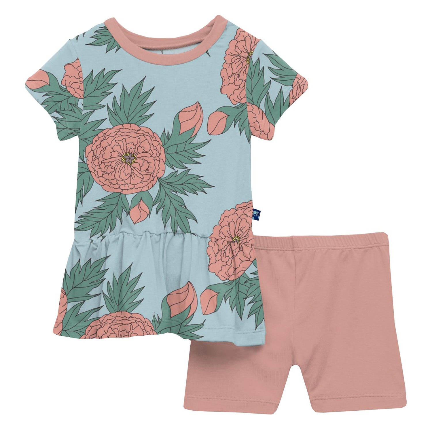 Print Short Sleeve Playtime Outfit Set in Spring Sky Floral
