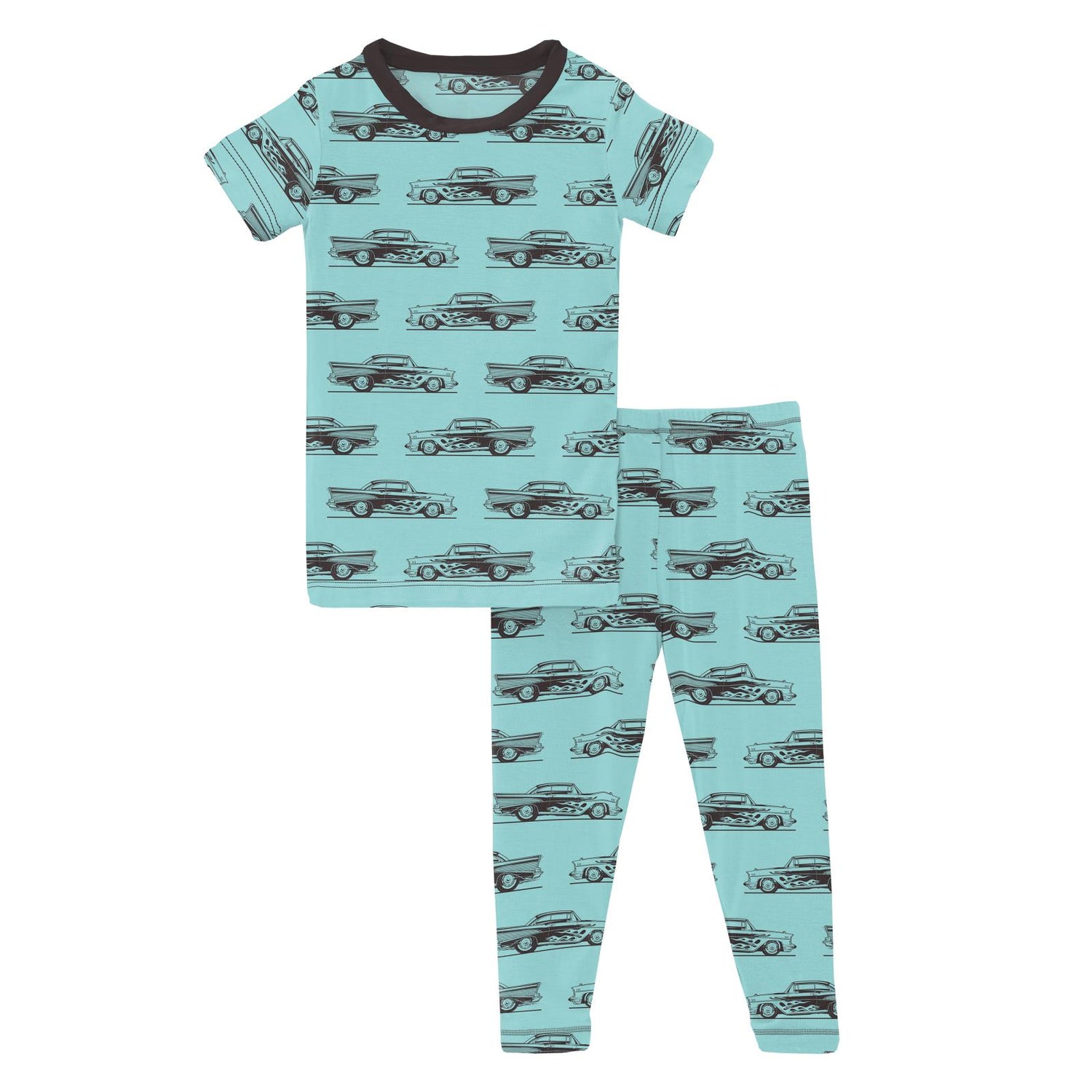 Print Short Sleeve Pajama Set in Summer Sky Hot Rod
