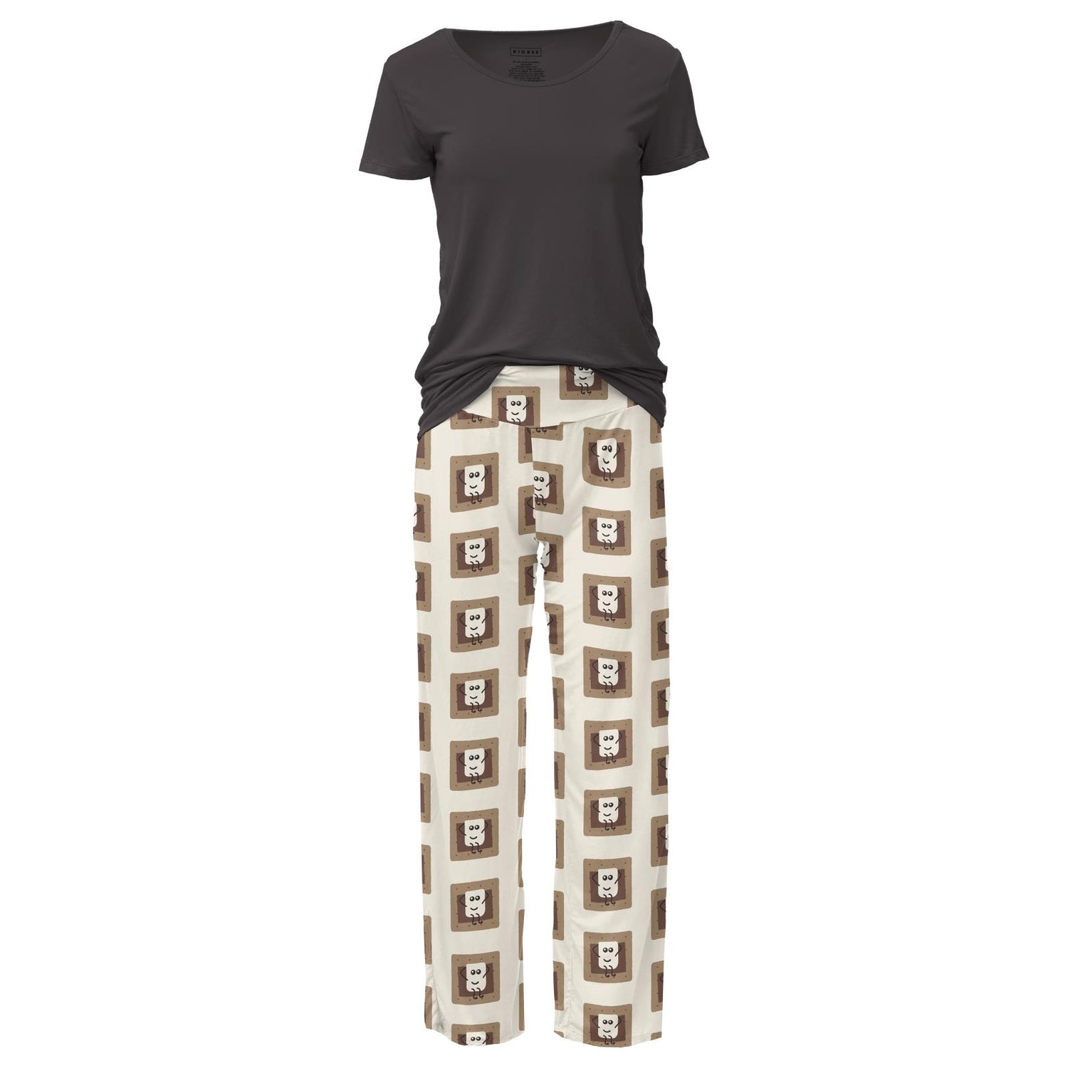 Women's Print Short Sleeve Relaxed Tee & Pajama Pants Set in Natural S'mores