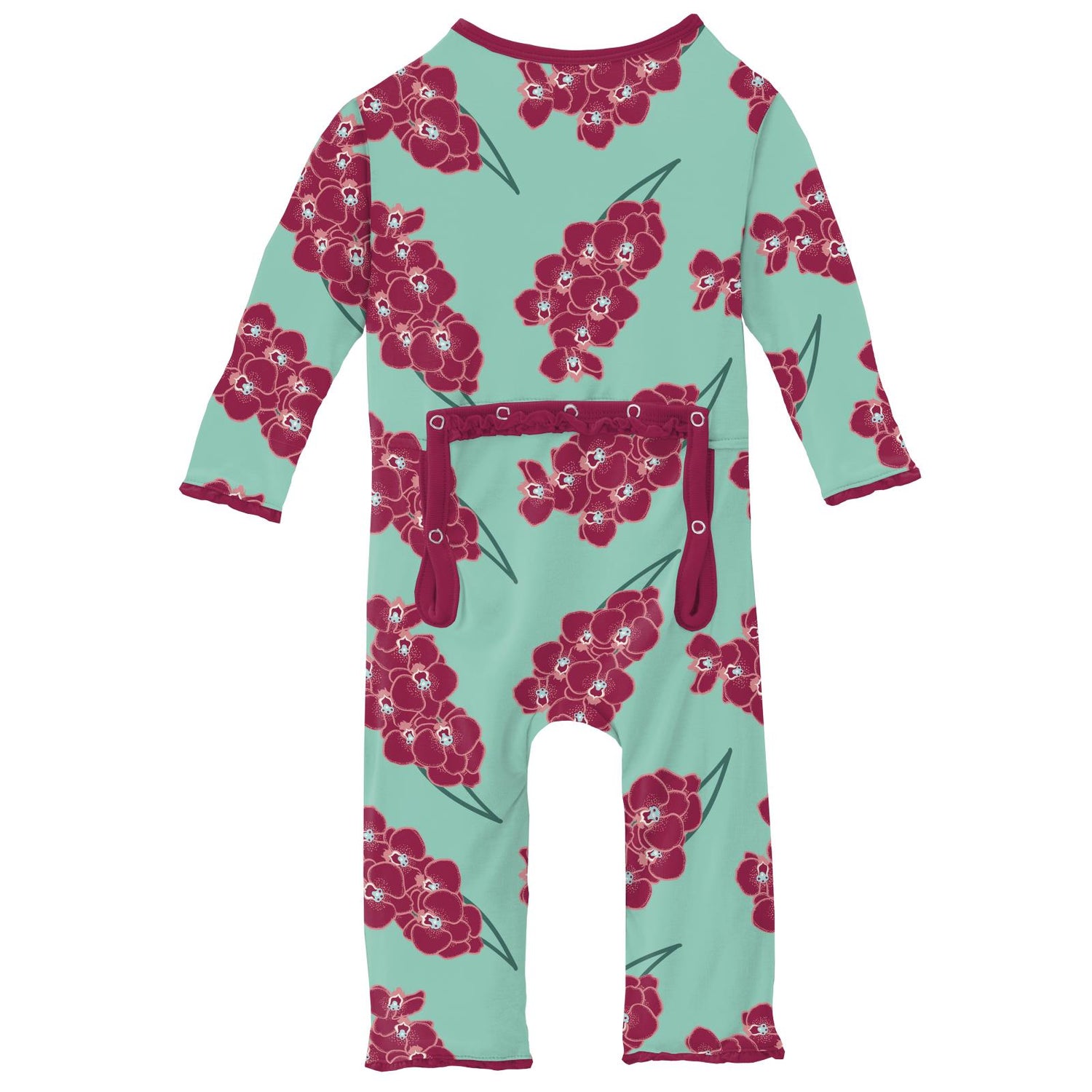 Print Muffin Ruffle Coverall with Zipper in Glass Orchids