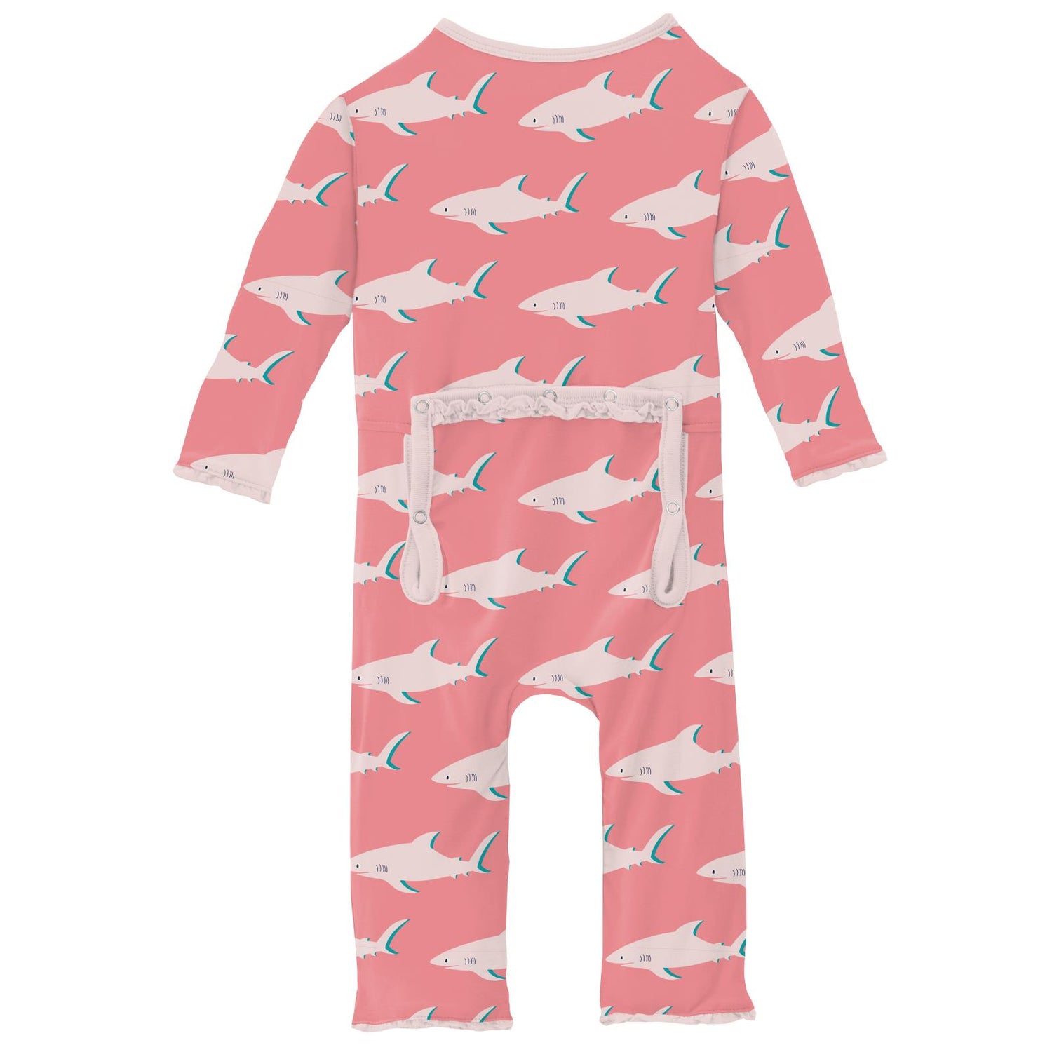 Print Muffin Ruffle Coverall with Zipper in Strawberry Sharky