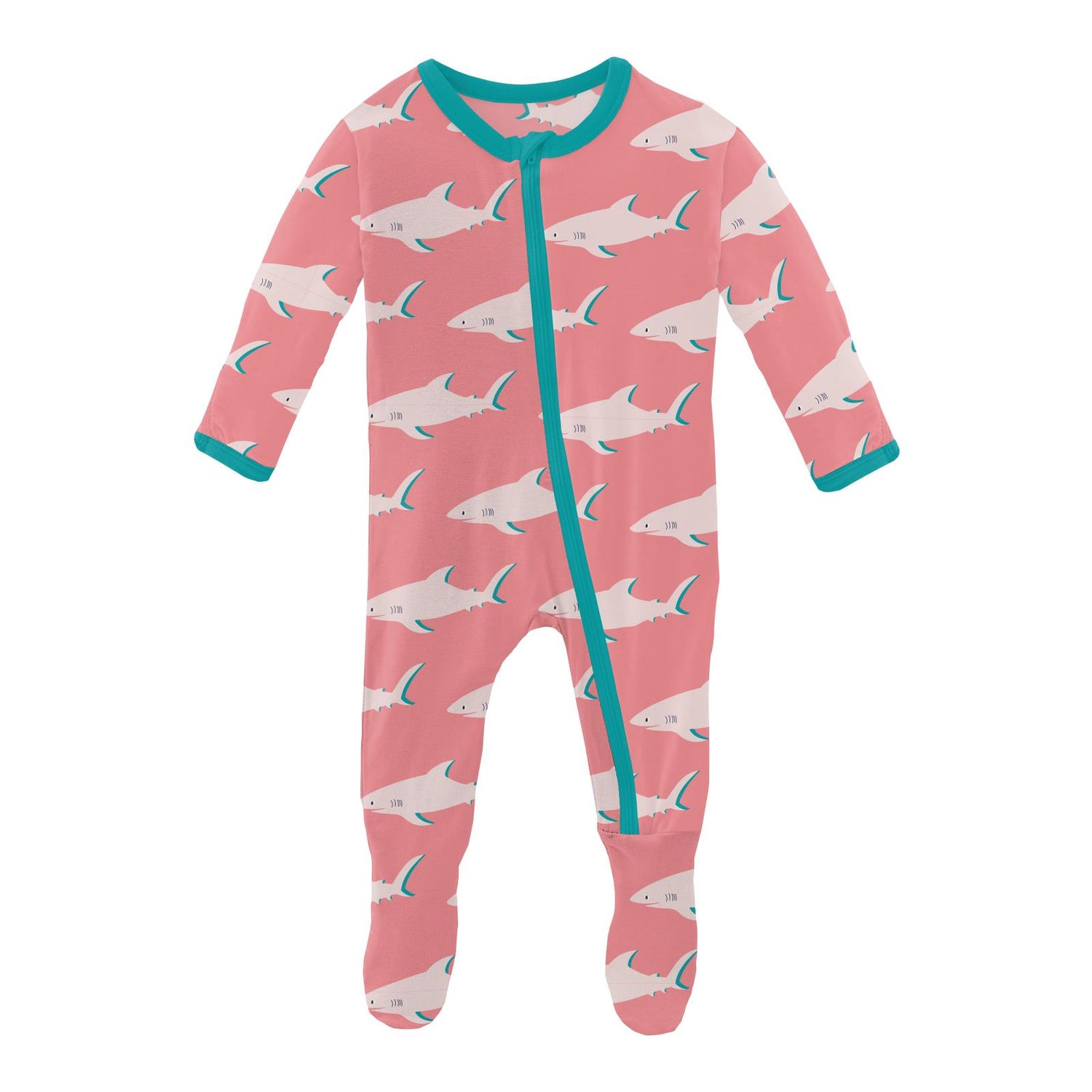 Print Footie with Zipper in Strawberry Sharky