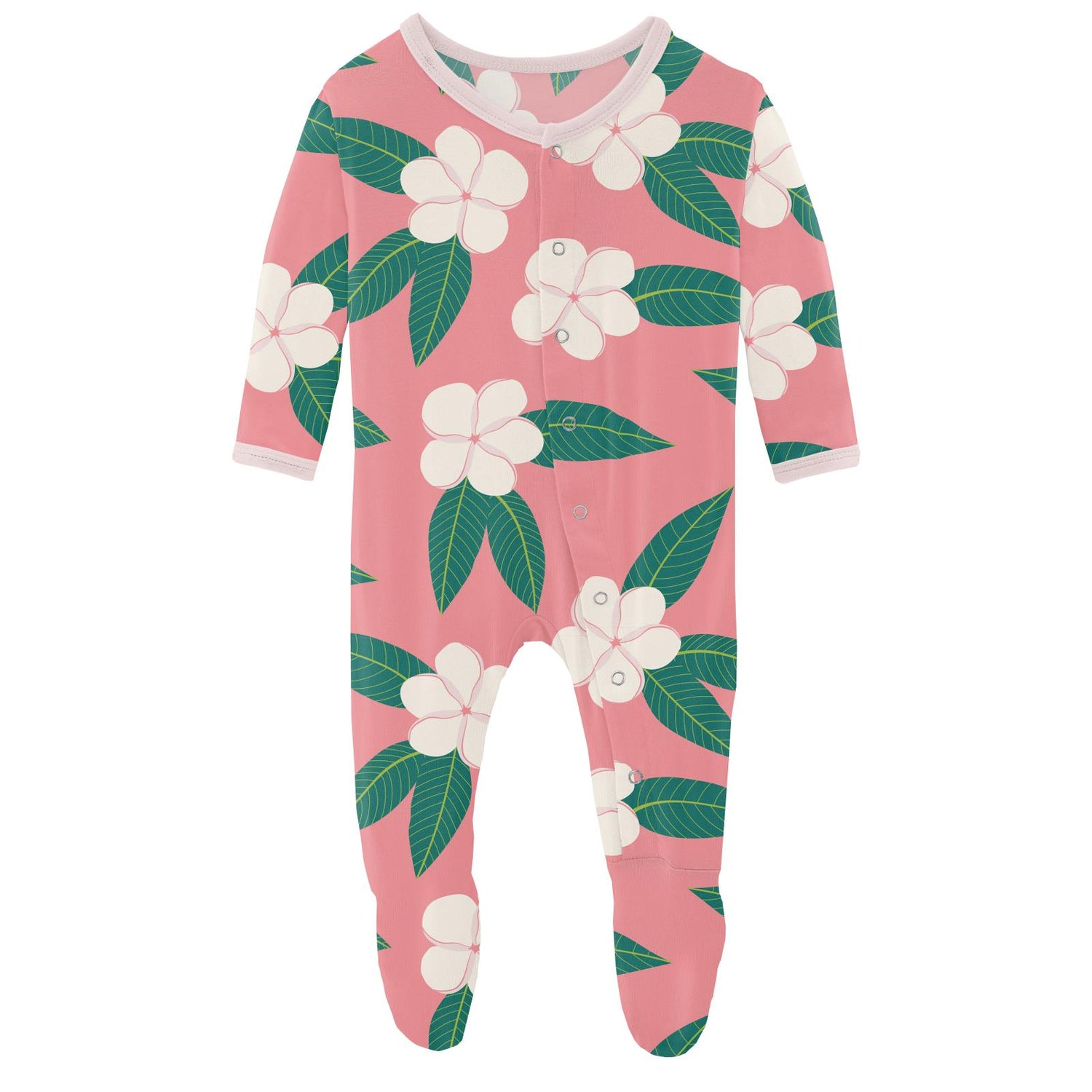 Print Footie with Snaps in Strawberry Plumeria