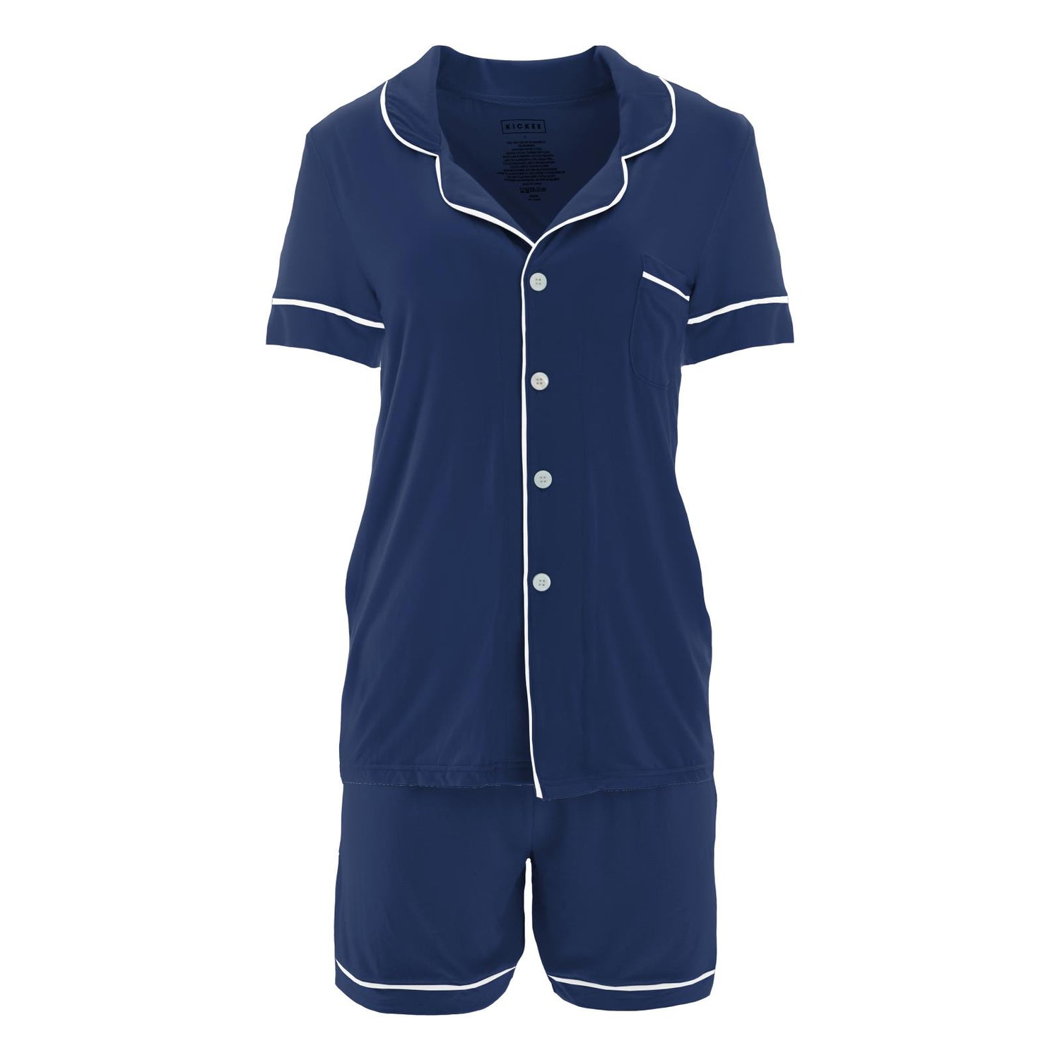 Women's Short Sleeve Collared Pajama Set with Shorts in Flag Blue with Natural