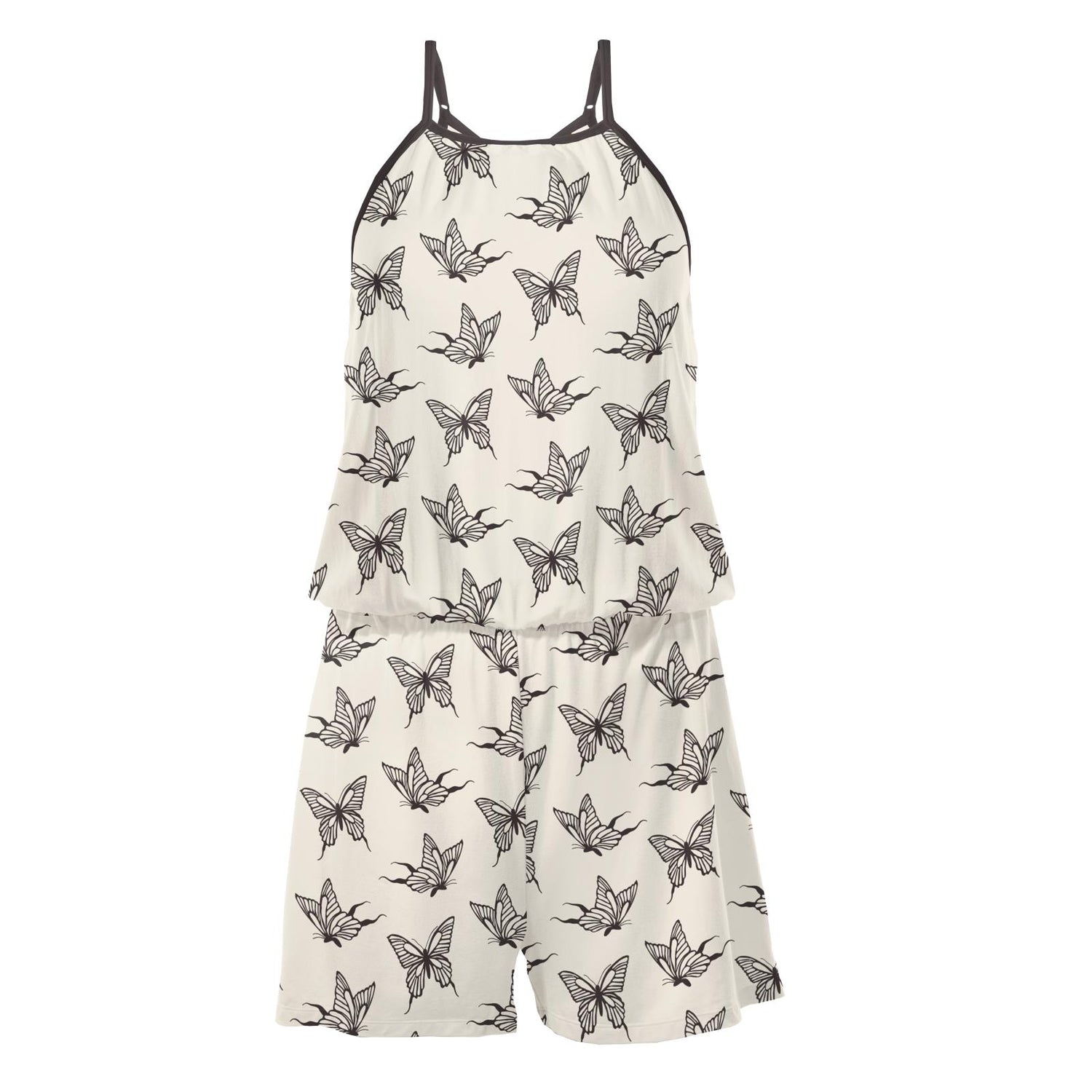 Women's Print Keyhole Romper in Natural Swallowtail