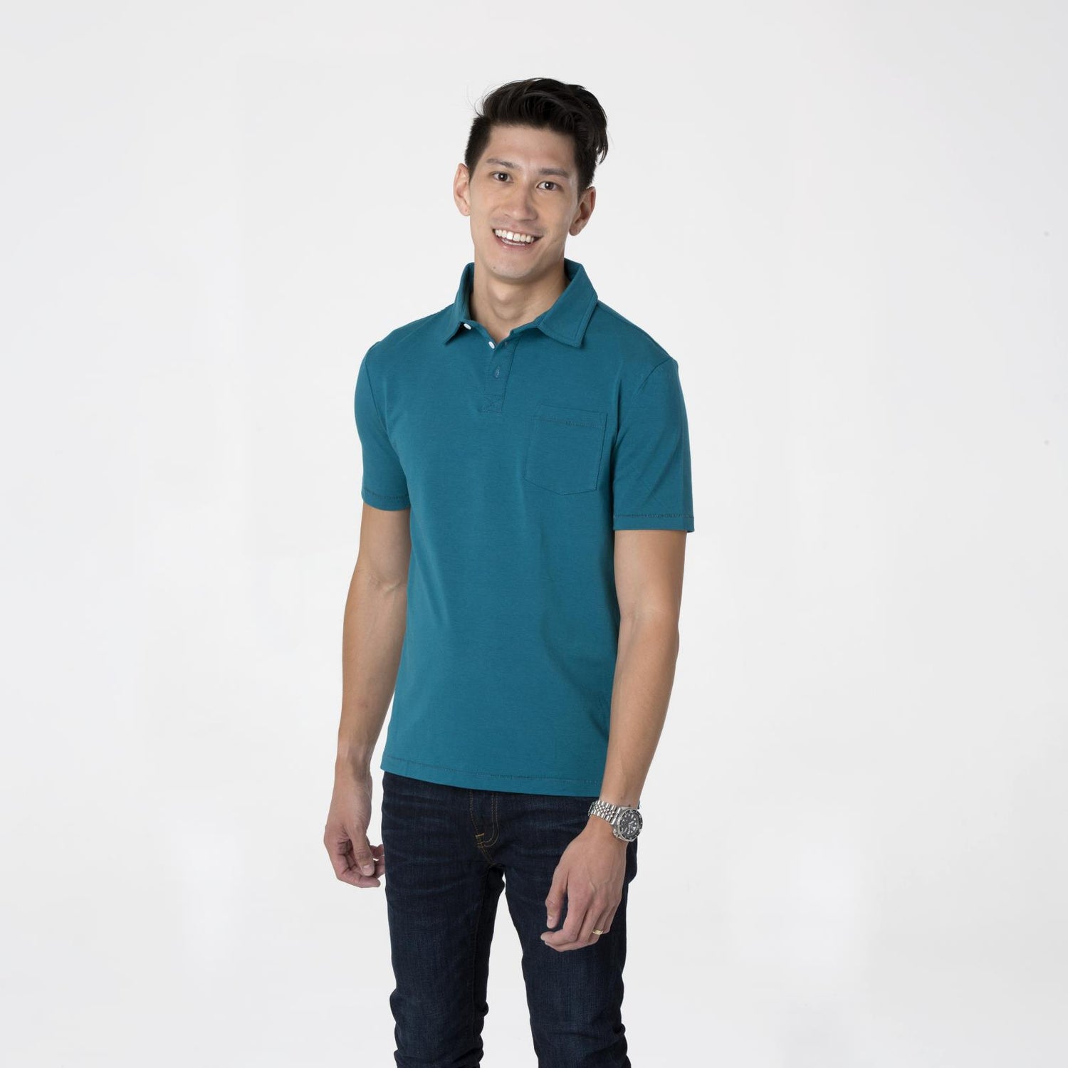 Men's Short Sleeve Luxe Jersey Polo in Heritage Blue