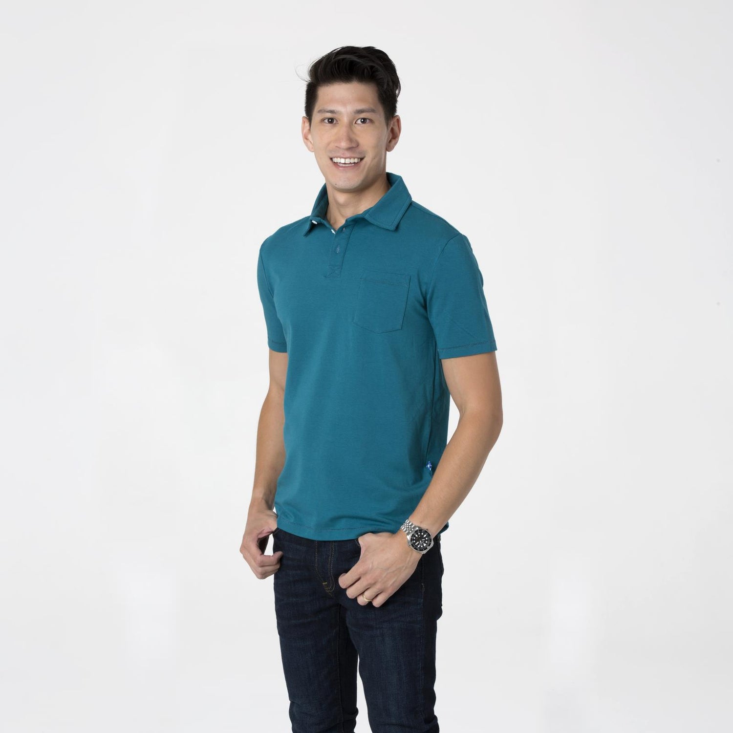 Men's Short Sleeve Luxe Jersey Polo in Heritage Blue