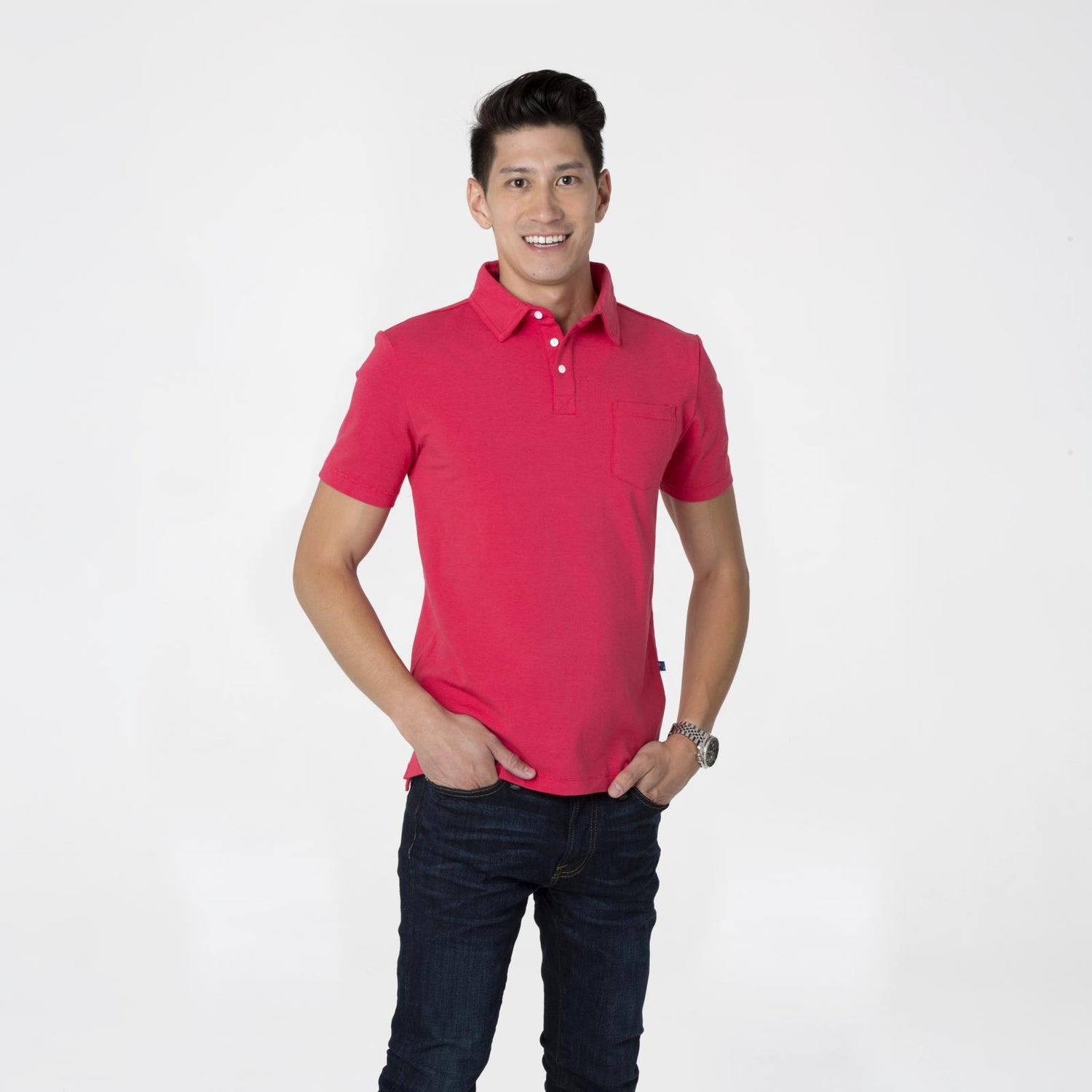 Men's Short Sleeve Luxe Jersey Polo in Flag Red