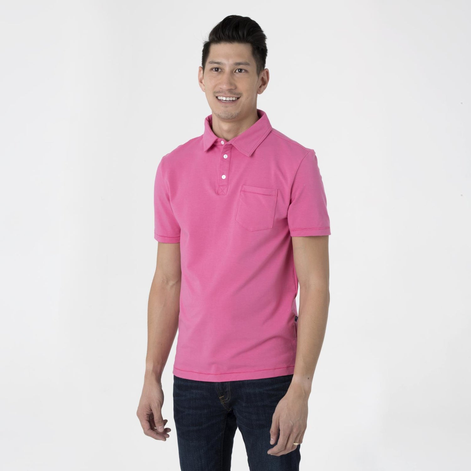 Men's Short Sleeve Luxe Jersey Polo with Pocket in Flamingo