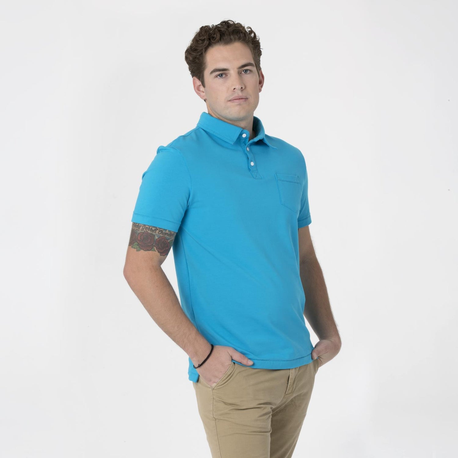Men's Short Sleeve Luxe Jersey Polo with Pocket in Amazon
