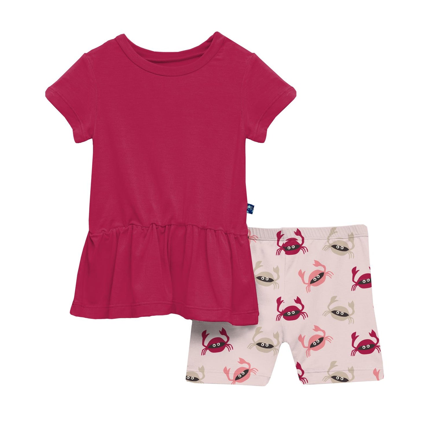 Print Short Sleeve Playtime Outfit Set in Macaroon Crabs