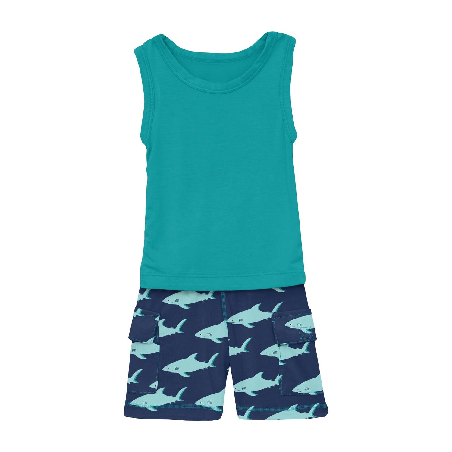 Tank & Cargo Short Outfit Set in Flag Blue Sharky