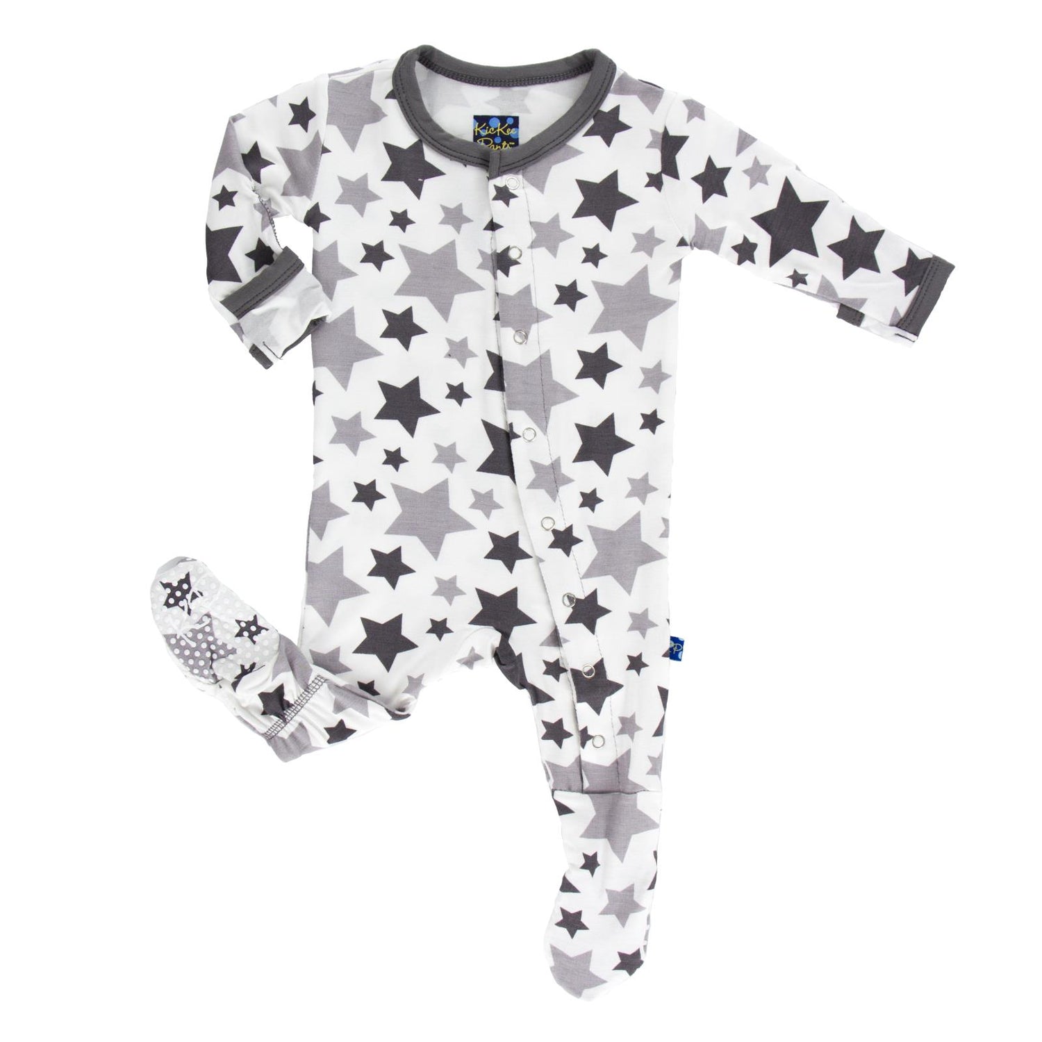 Print Footie with Snaps in Feather/Rain Stars