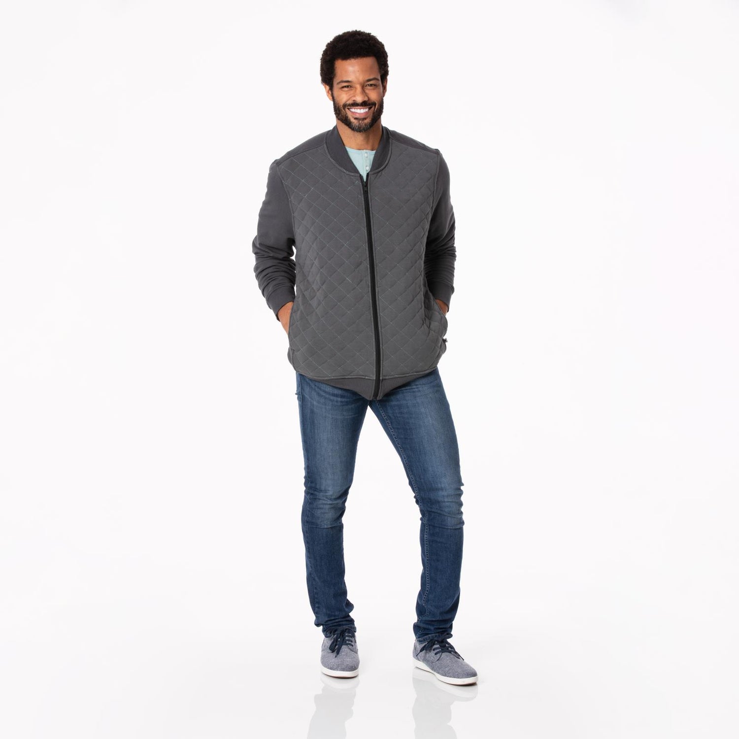 Men's Solid Quilted Jacket in Stone