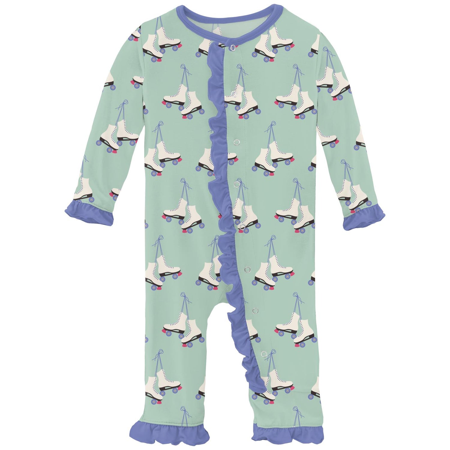 Print Classic Ruffle Coverall with Snaps in Pistachio Roller Skates