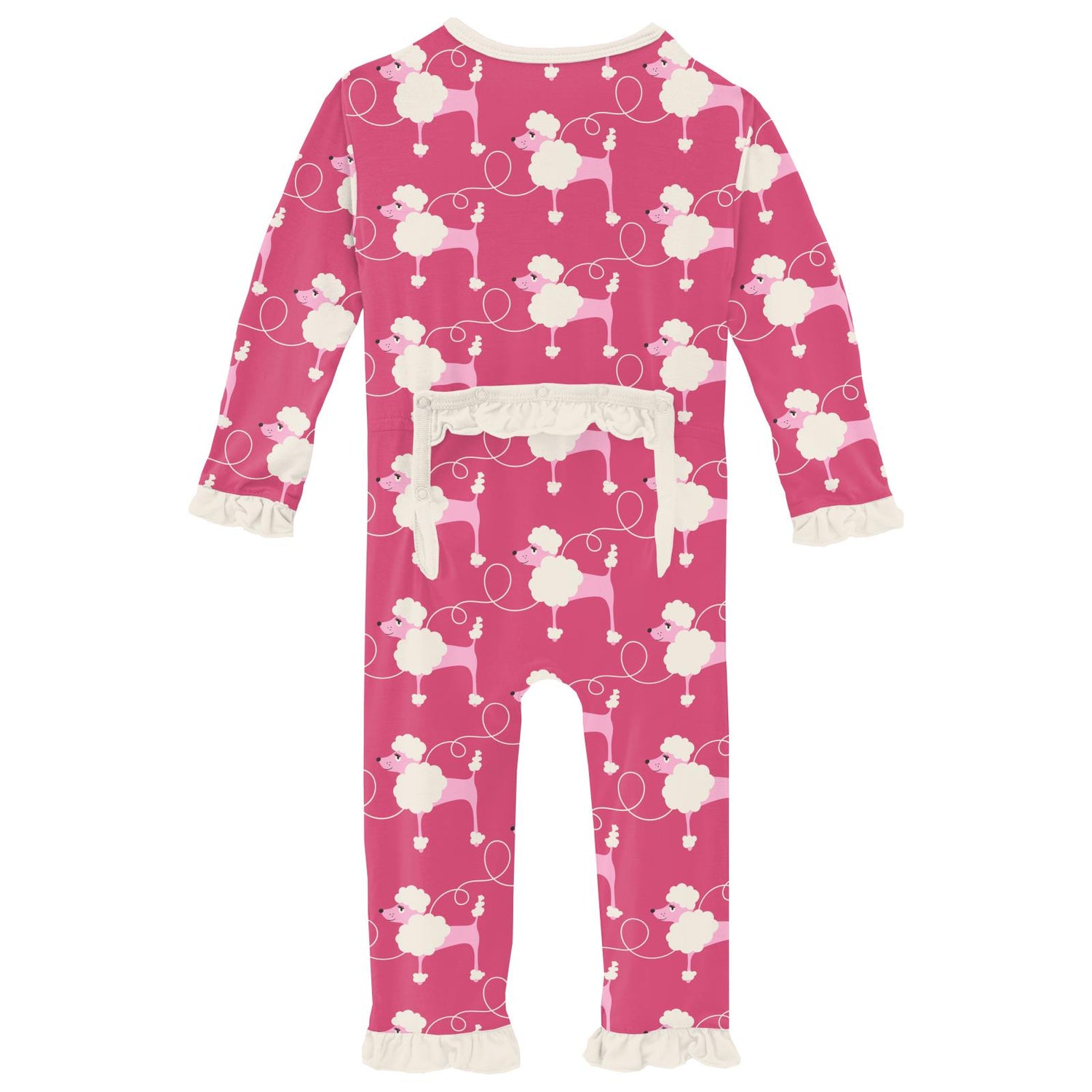 Print Classic Ruffle Coverall with Snaps in Flamingo Poodles