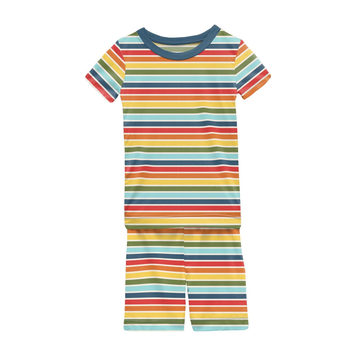 Print Short Sleeve Pajama Set with Shorts in Groovy Stripe