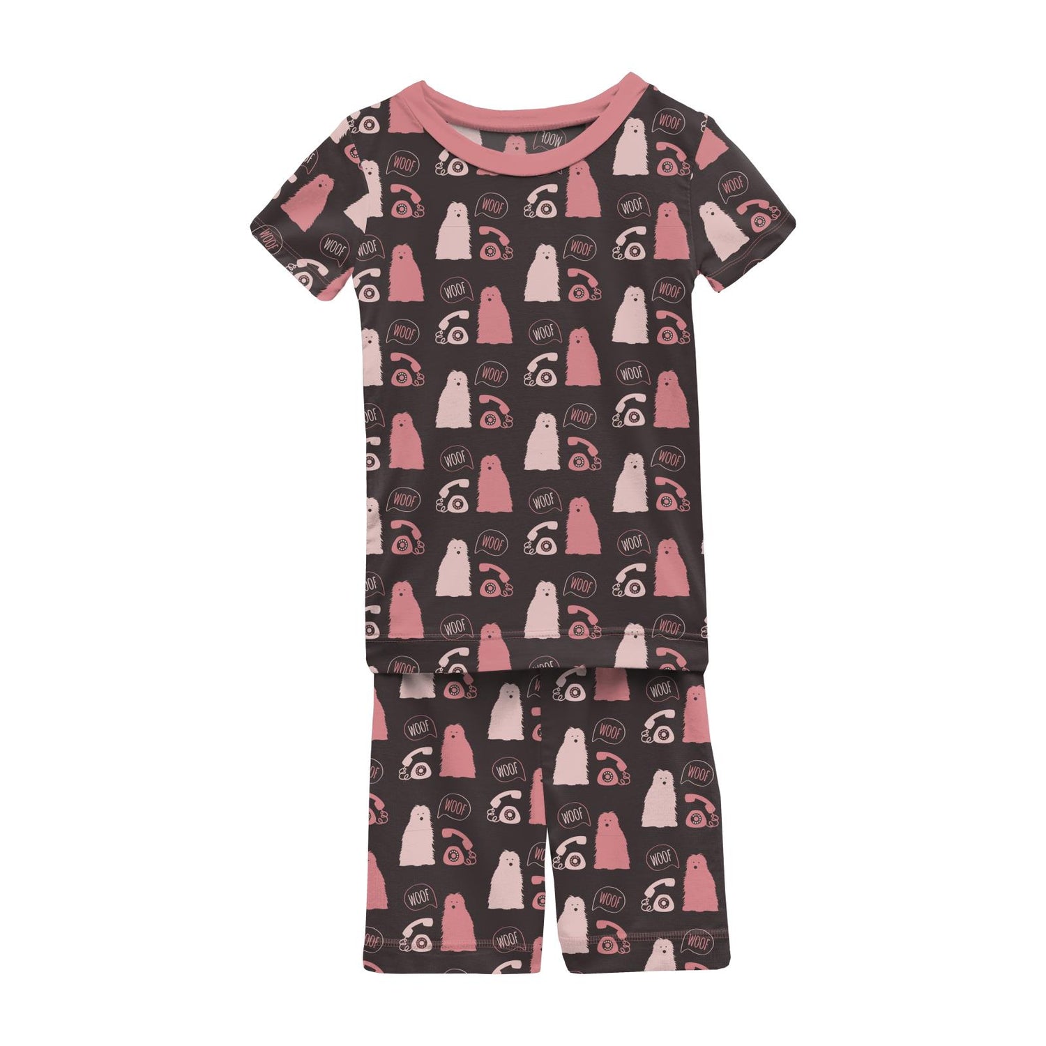 Print Short Sleeve Pajama Set with Shorts in Midnight Telephone and Dog