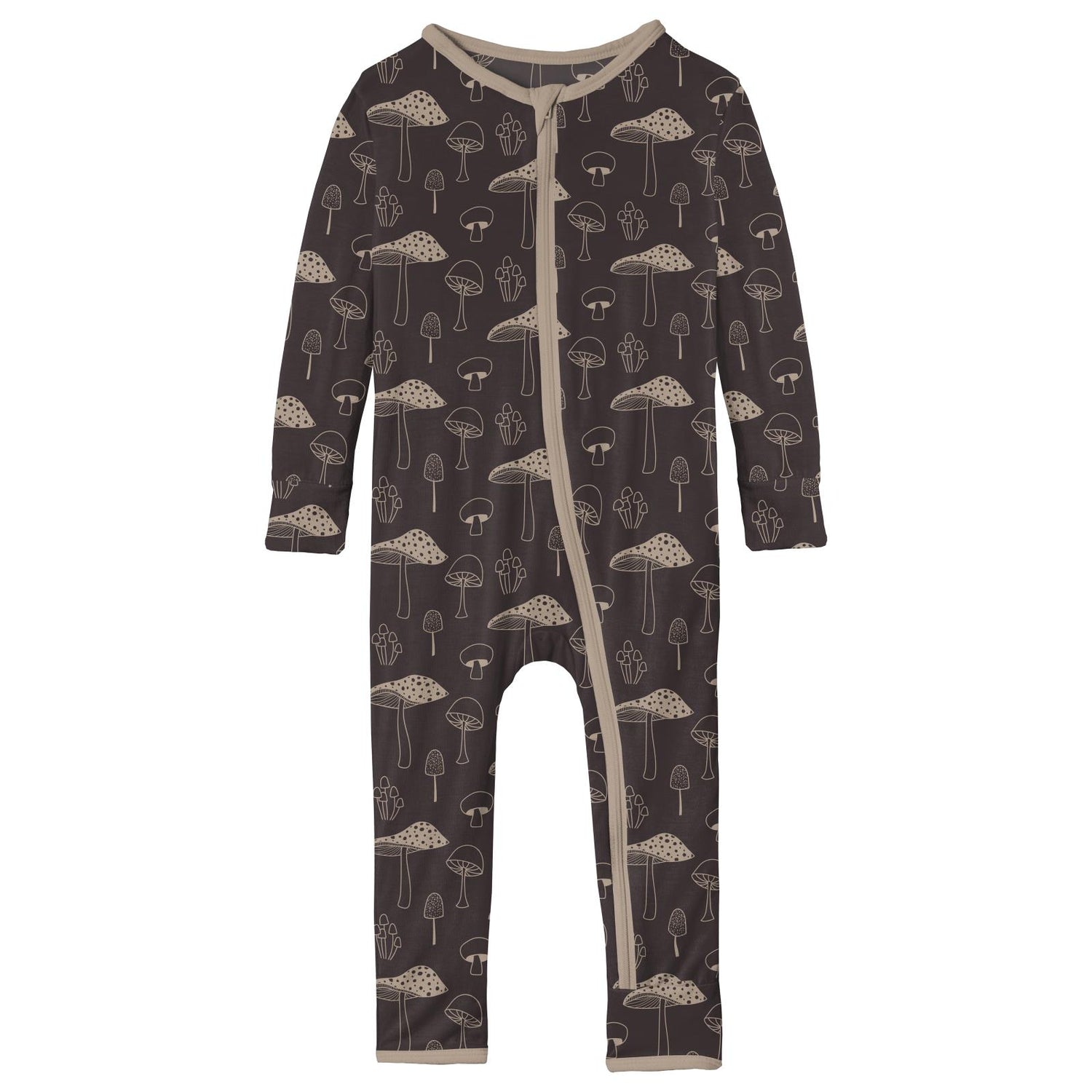 Print Coverall with Zipper in Midnight Mushrooms