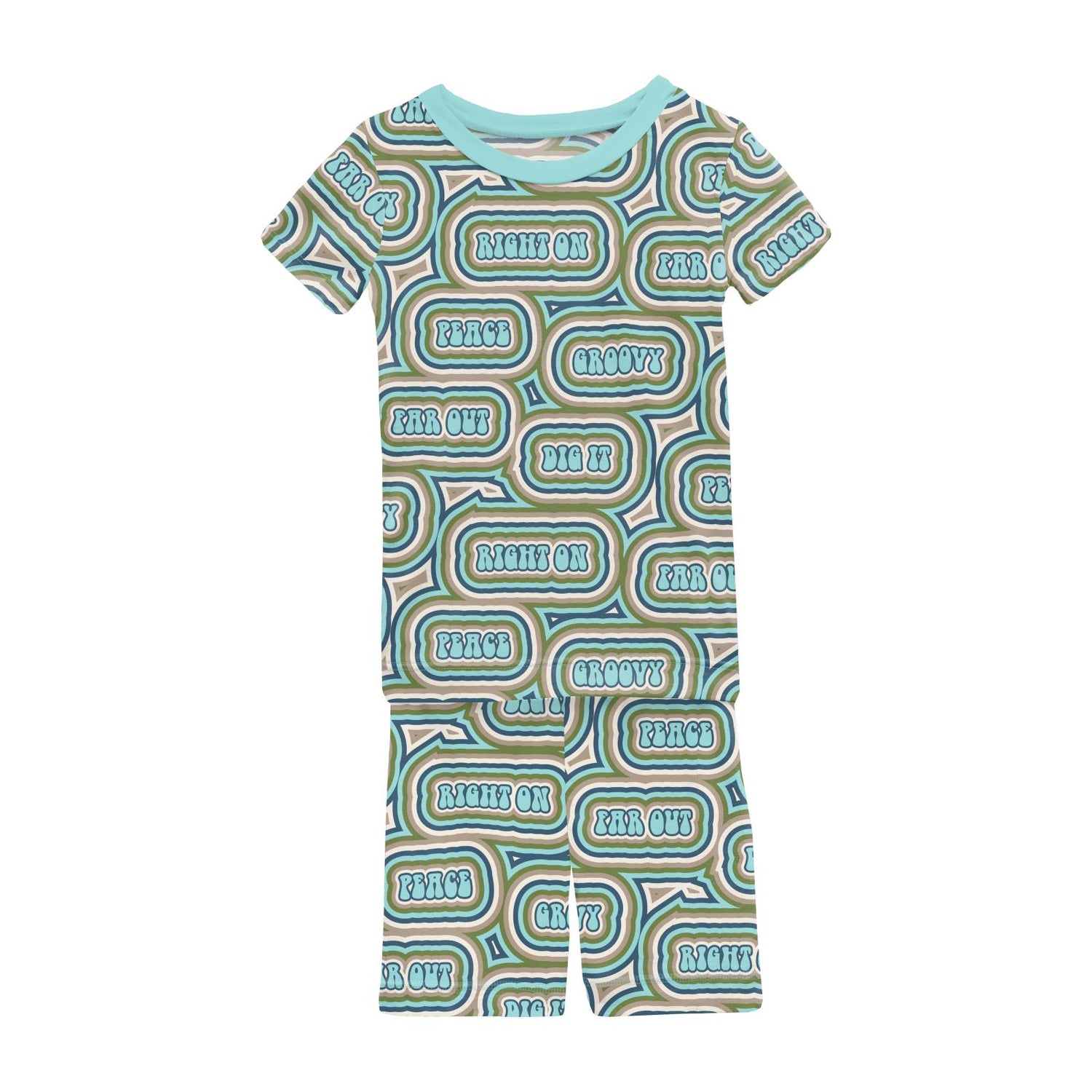 Print Short Sleeve Pajama Set with Shorts in Summer Sky Groovy
