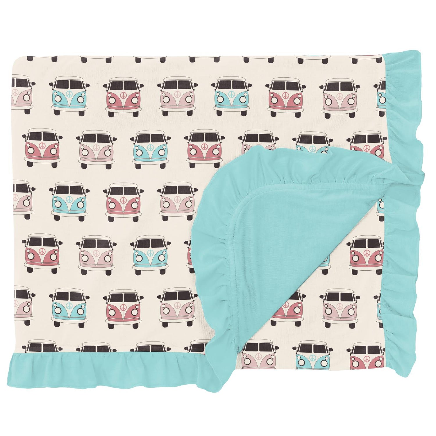 Print Ruffle Double Layer Throw Blanket in Natural Vintage Vans