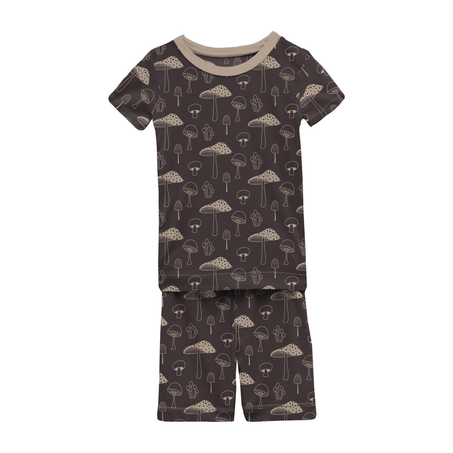 Print Short Sleeve Pajama Set with Shorts in Midnight Mushrooms