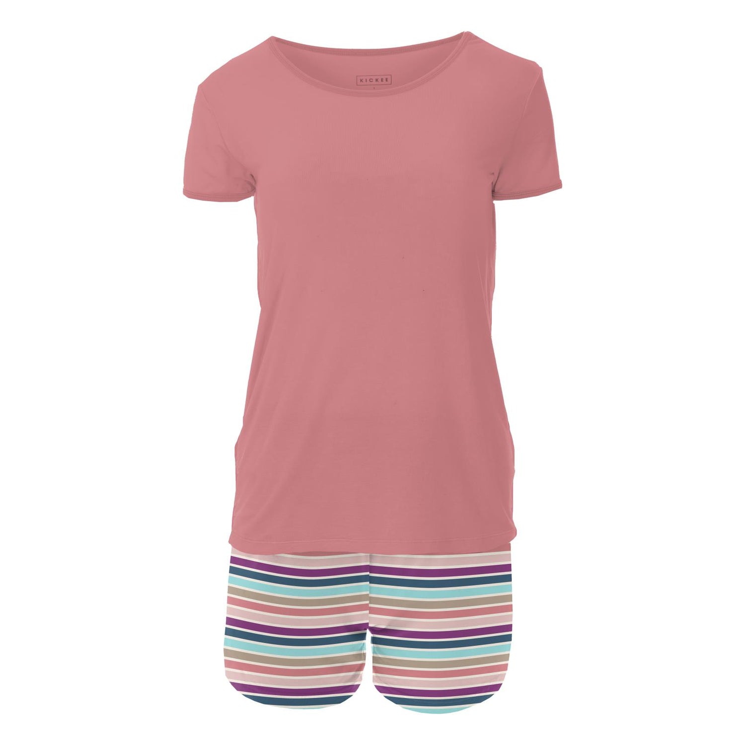 Women's Print Short Sleeve Pajama Set with Shorts in Love Stripe