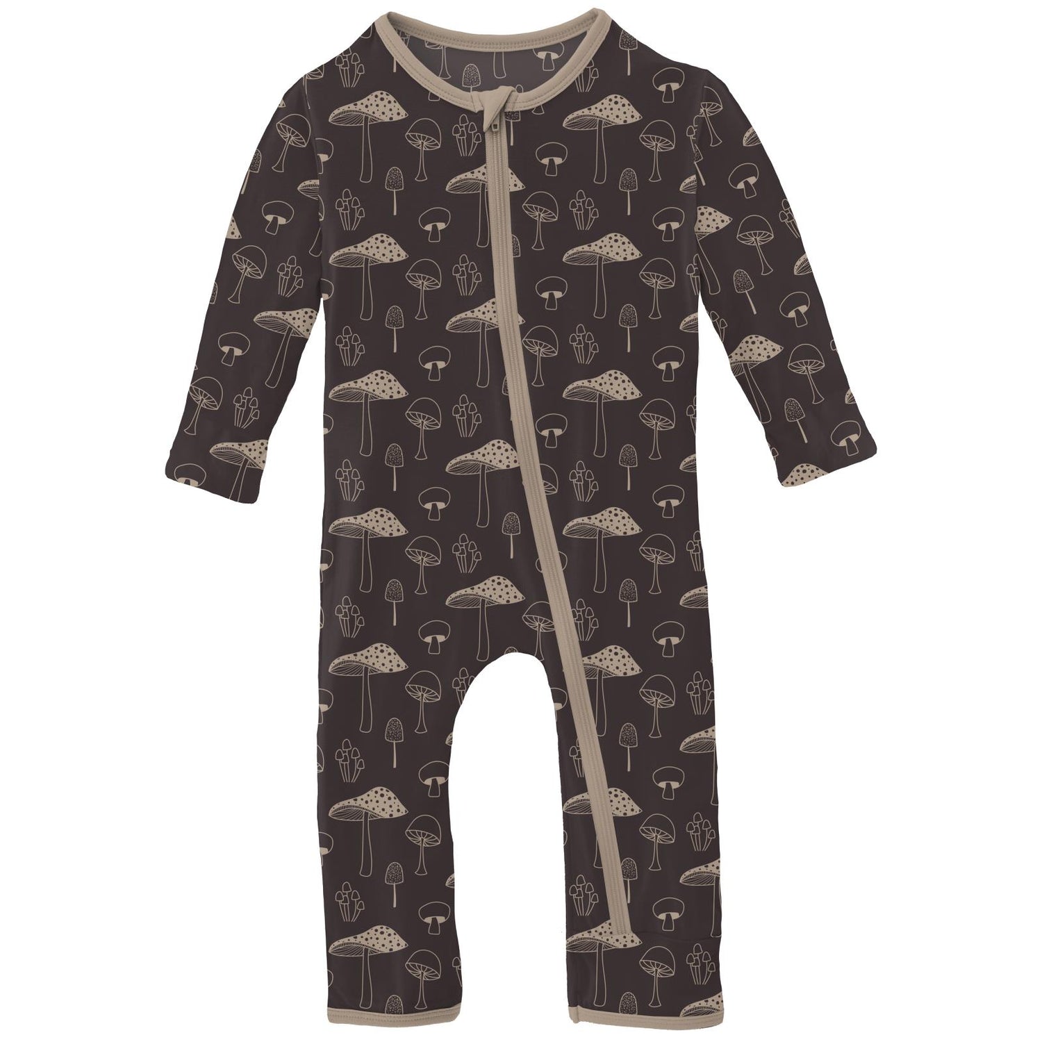 Print Coverall with Zipper in Midnight Mushrooms