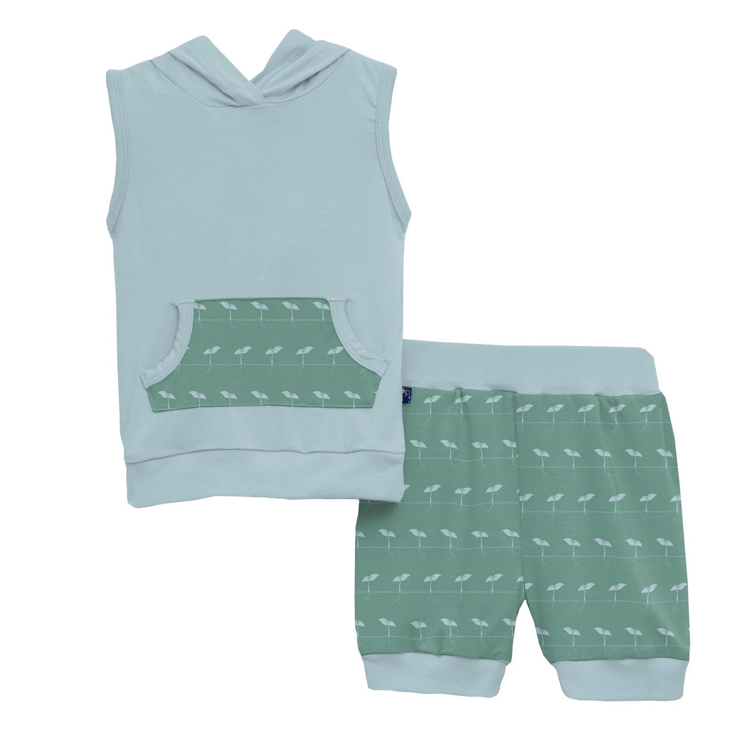 Print Short Sleeve Hoodie Tank Outfit Set in Shore Sprouts