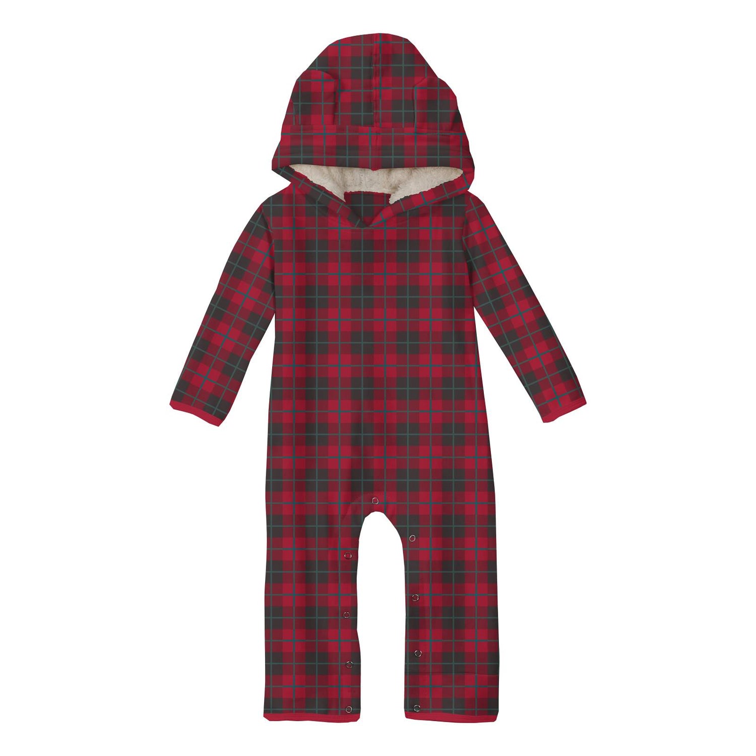 Print Fleece Coverall with Sherpa-Lined Hood and Ears in Anniversary Plaid