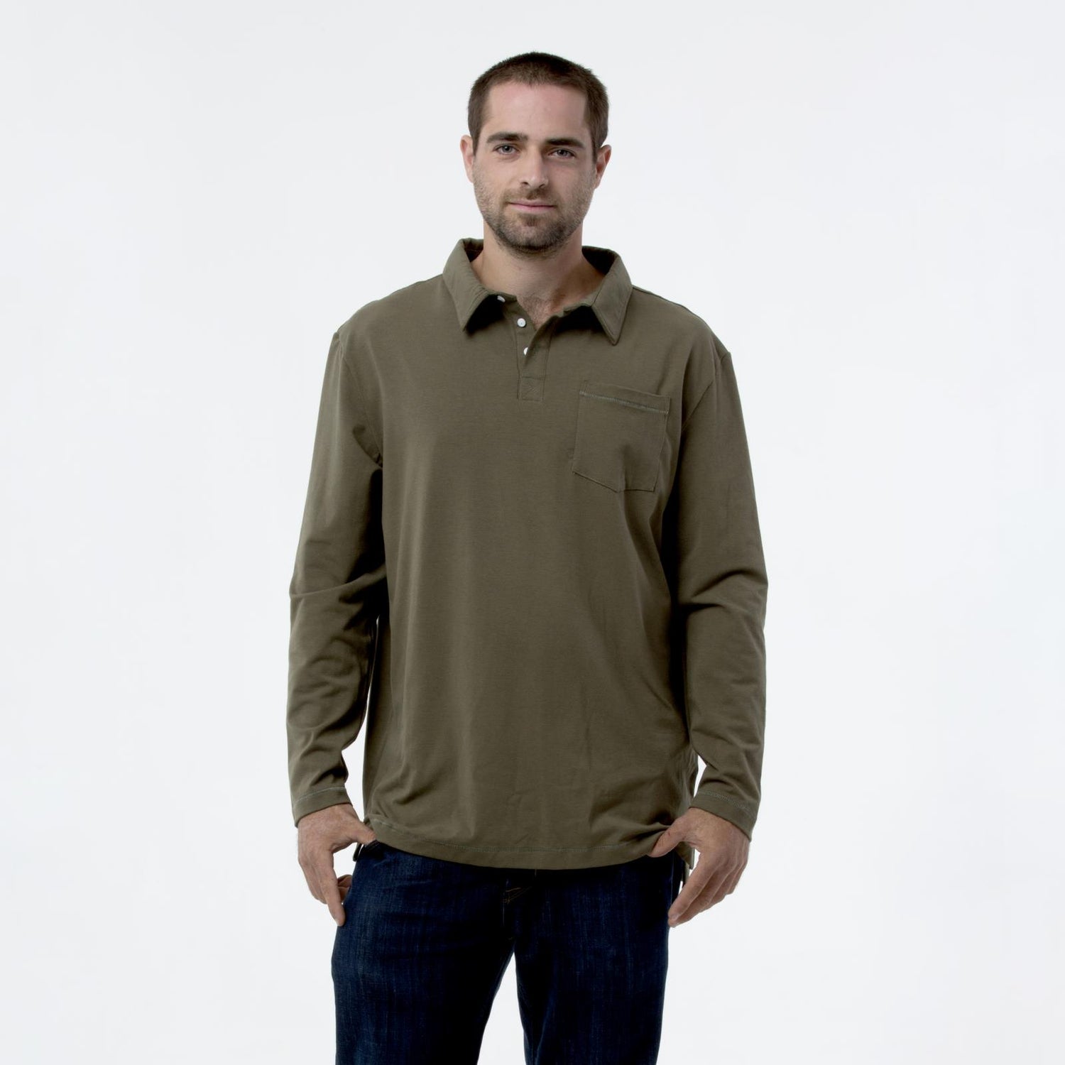 Men's Long Sleeve Luxe Jersey Polo in Succulent