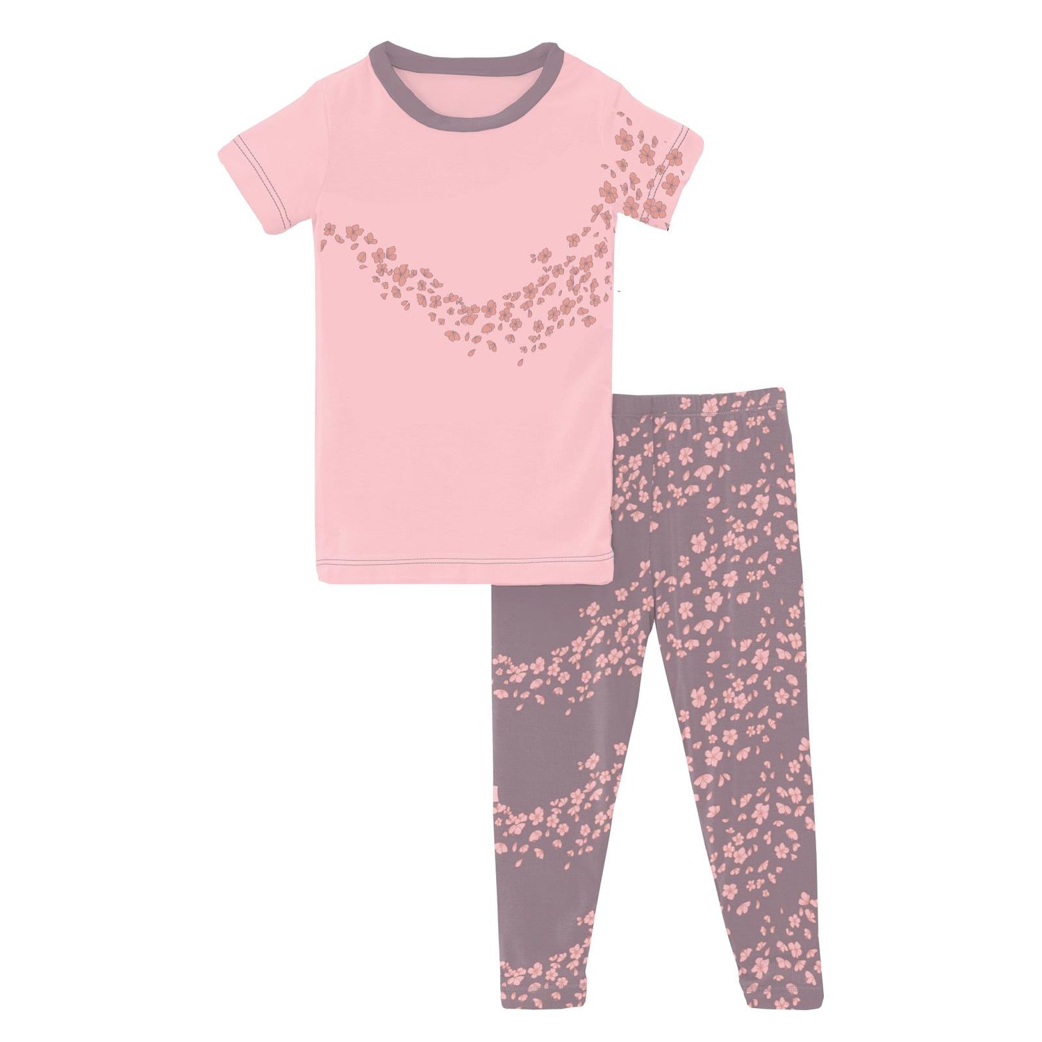 Short Sleeve Graphic Tee Pajama Set in Elderberry Sakura Wind