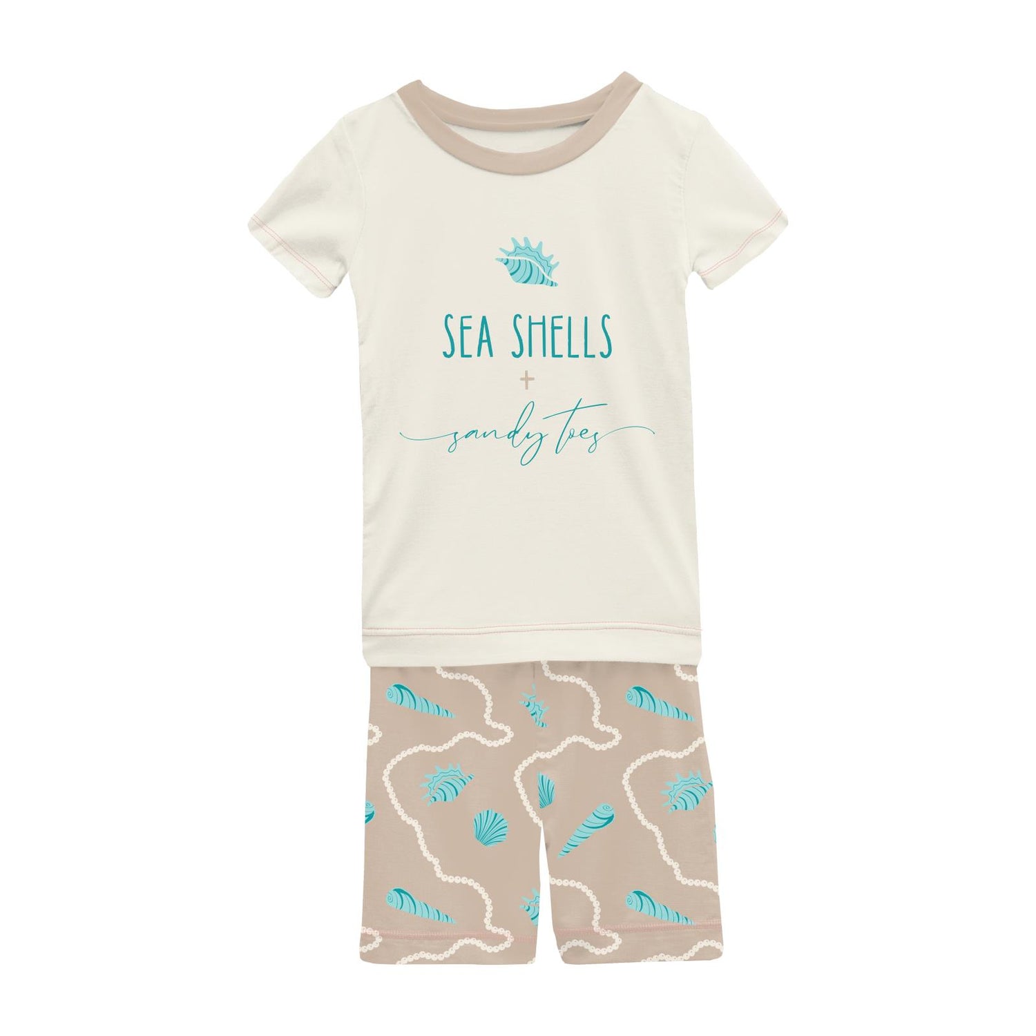 Short Sleeve Graphic Tee Pajama Set with Shorts in Burlap Shells